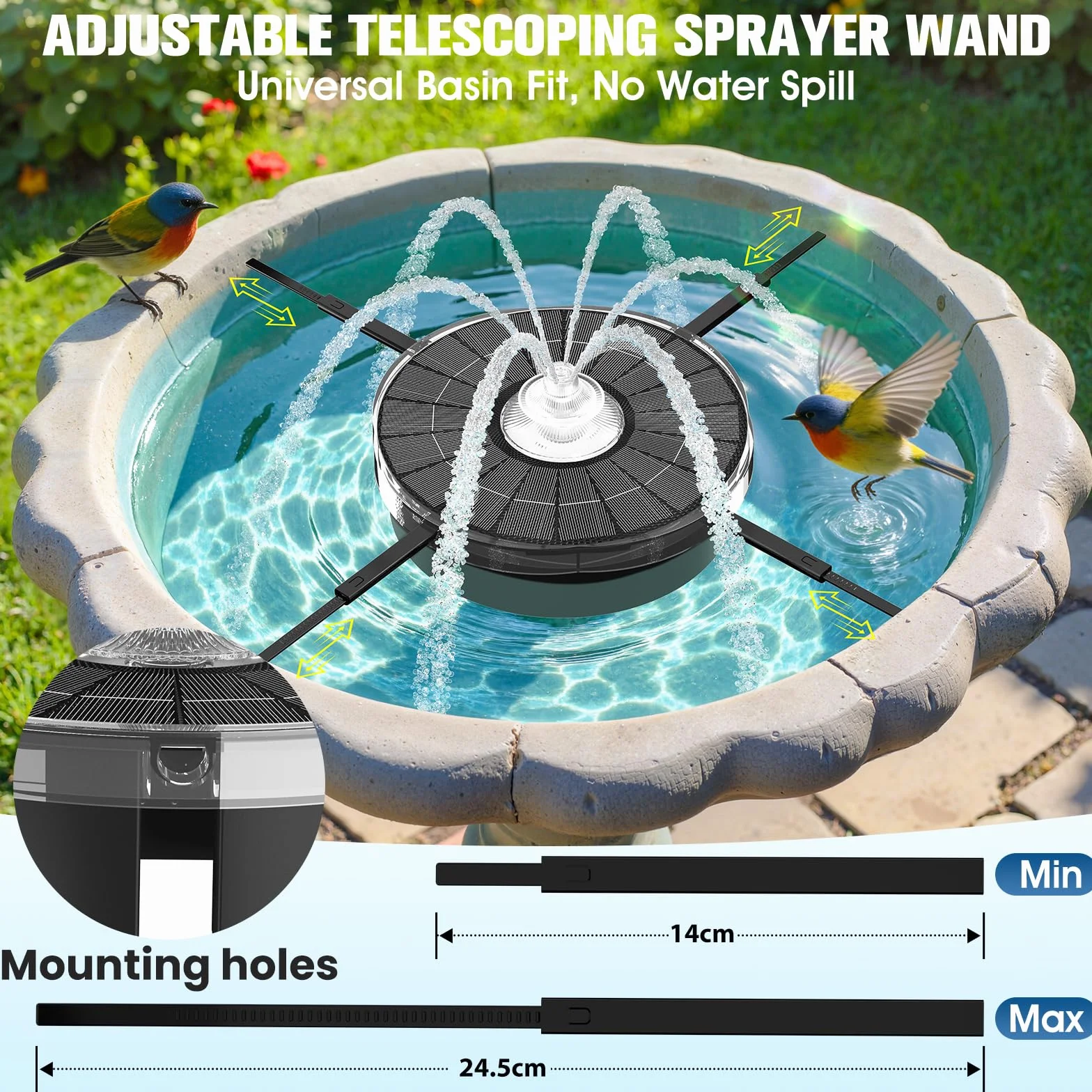 Fontaine Solaire Extérieure Flottante 4000mAh avec Lumière et 3 Buses pour Bassin Piscine