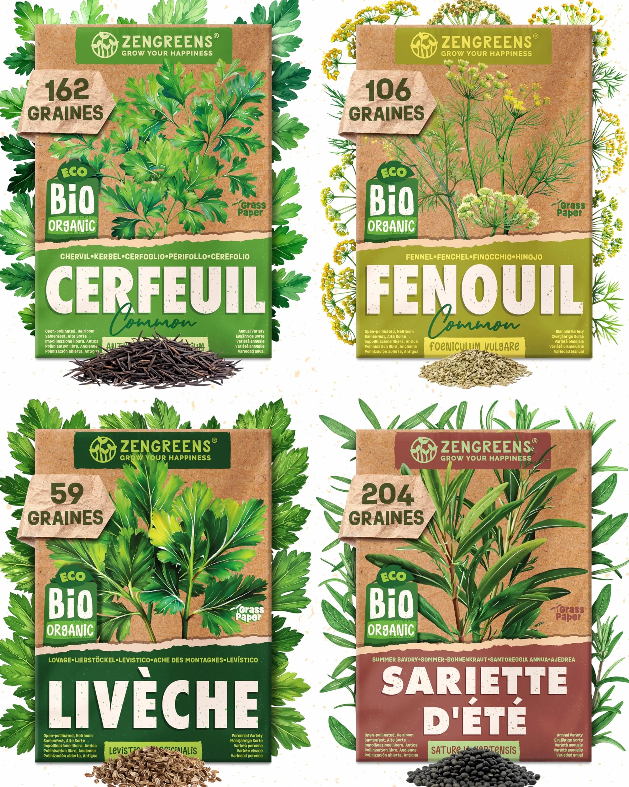 Kit de graines de herbes aromatiques bio 25 variétés ZenGreens® pour jardin balcon jardinière