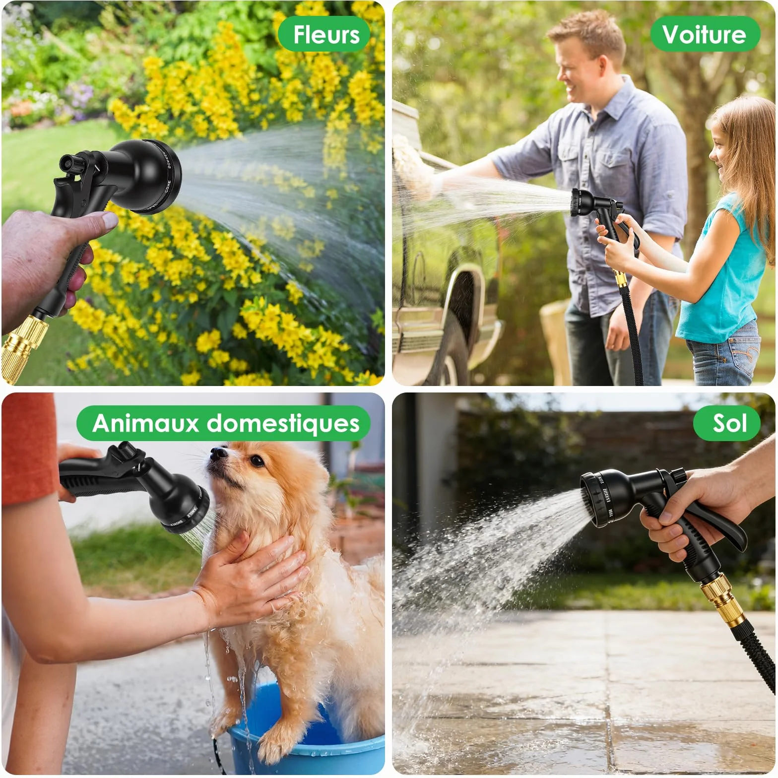 Tuyau d'arrosage extensible 30M 100FT avec pistolet 8 fonctions adaptateurs 1/2'' 3/4'' jardin noir