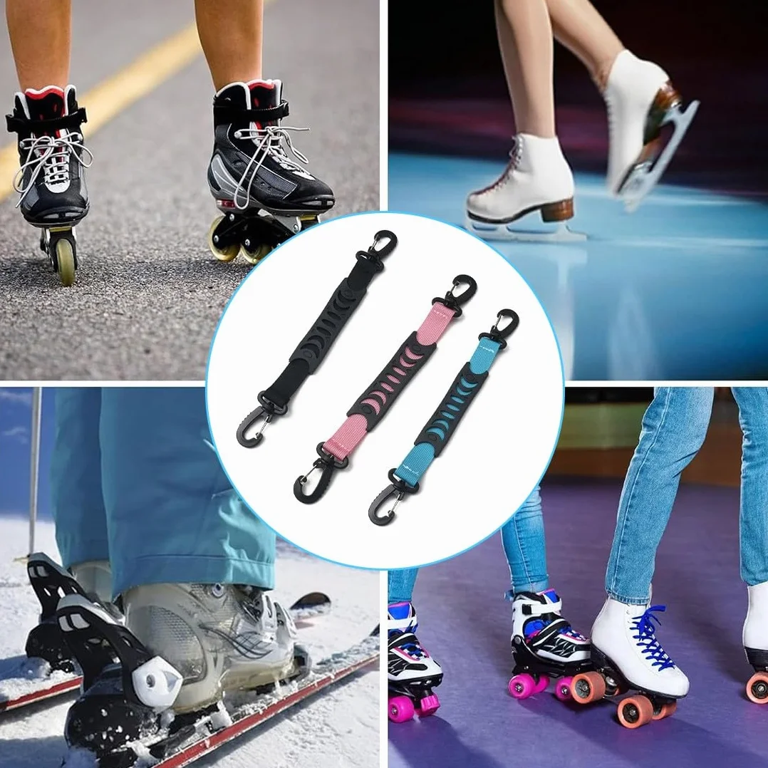 3 pcs Sangles Porte Ski, 30cm Portable Sangles Chaussure Ski avec Patin Antidérapant et Boucles à Double Extrémité, Hiver Bandoulière de Transport Ski Poignées de Patins à Roulettes
