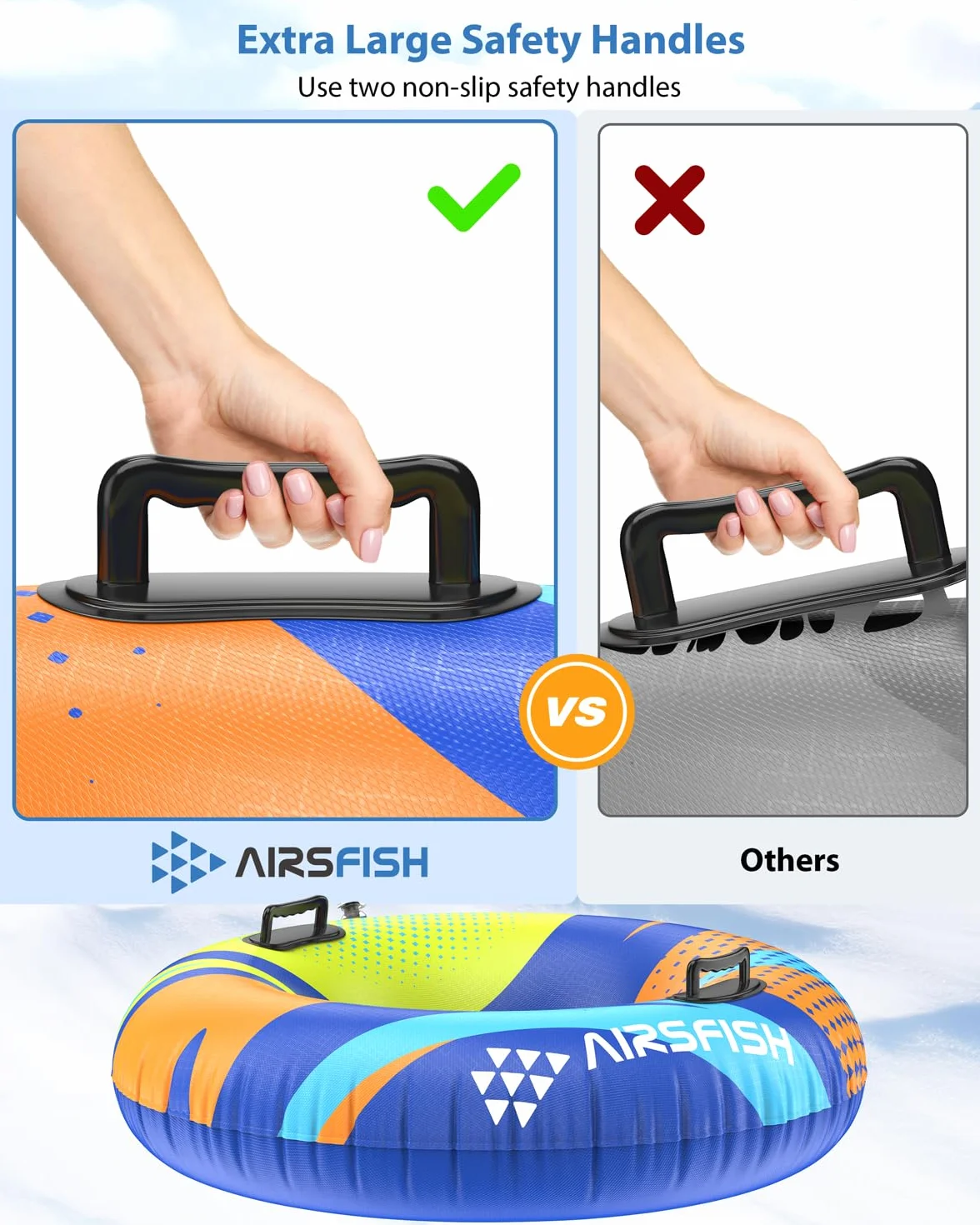 Tube à Neige Gonflable Airsfish avec Ligne de remorquage, Housse Durable, matériau résistant à l'usure et au Gel, Tubes de Luge pour Sports d'hiver pour Enfants et Adultes