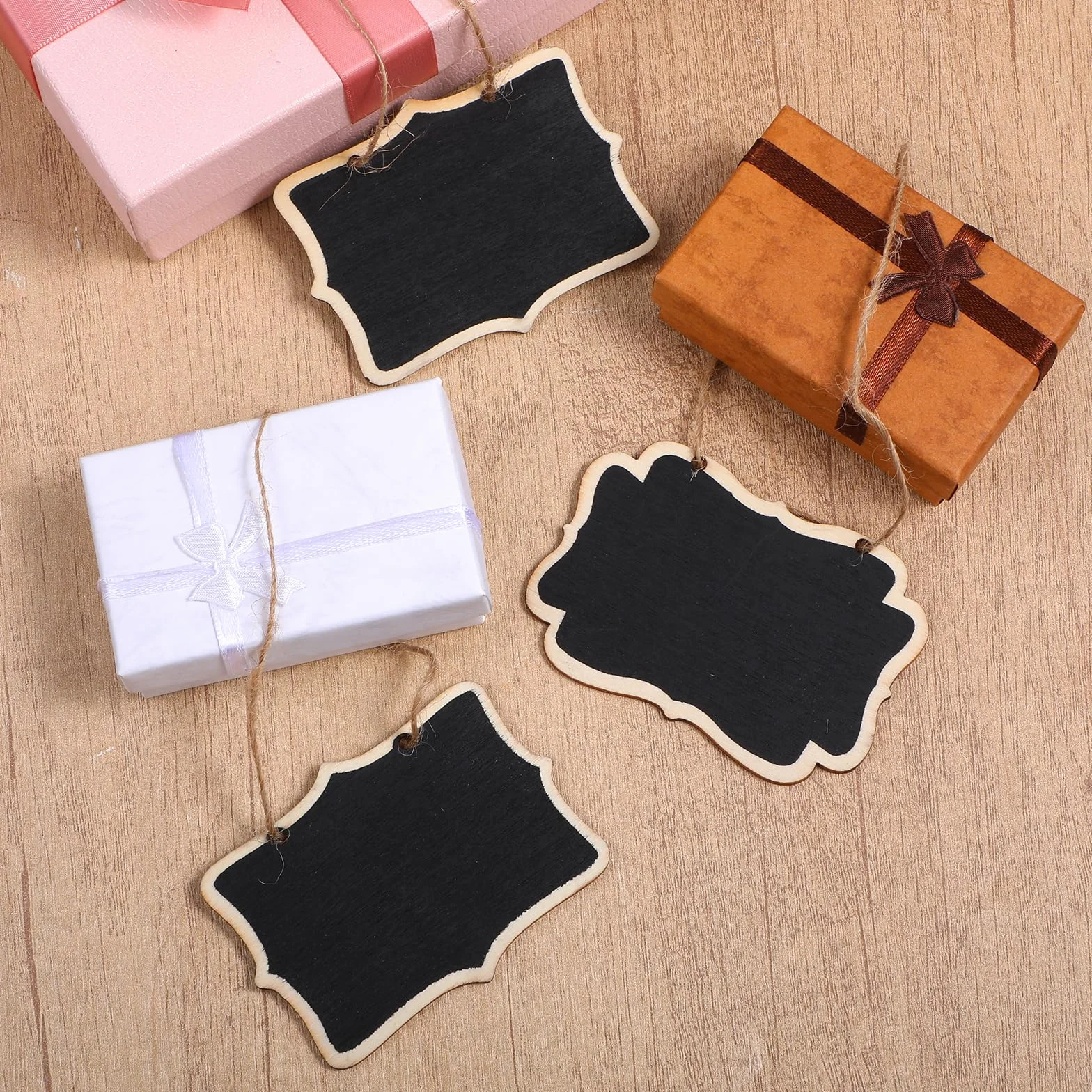 Lot de 10 mini tableaux noirs en bois TIESOME, 2 styles, étiquettes réutilisables avec fil de suspension pour mariage