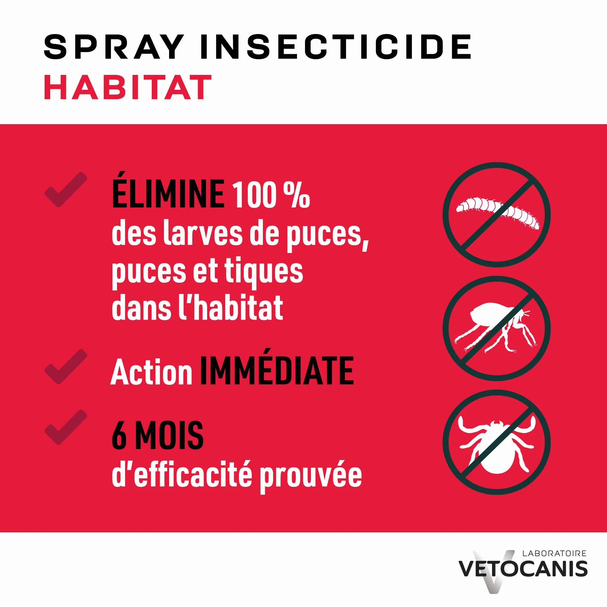 Vetocanis Spray Insecticide Habitat 250ml Elimine Puces Larves Tiques 6 mois
