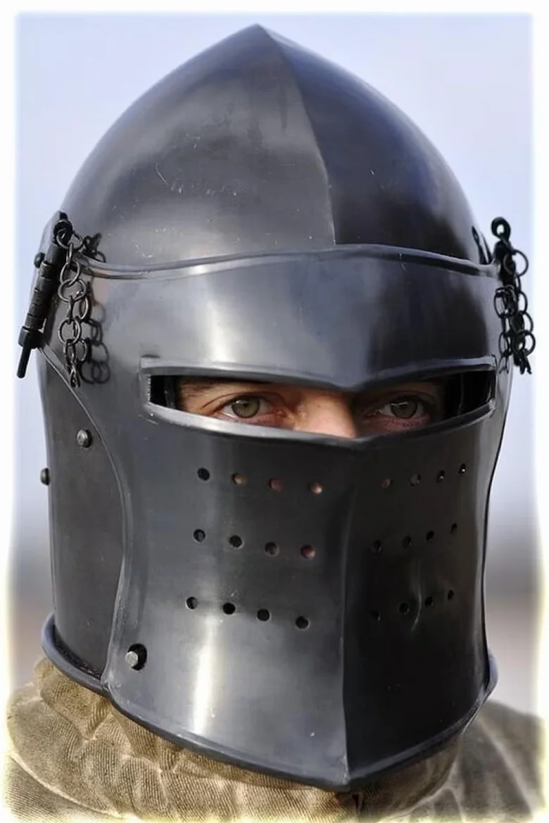 Casque de barbute médiéval noir Visored Templier pour LARP chevaliers guerriers