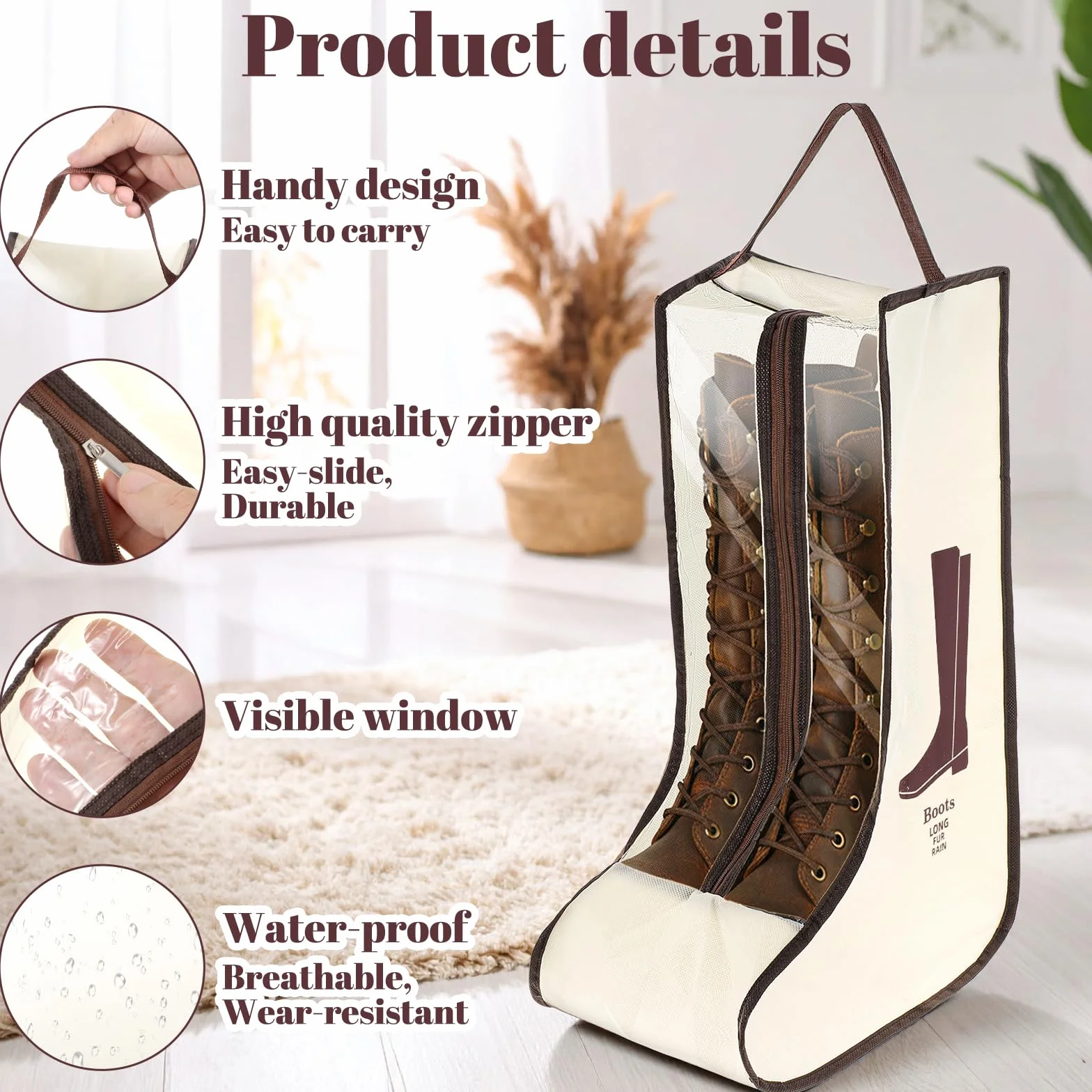 Lot de 2 sacs de rangement portables pour bottes hautes - Anti-poussière - Étanche - Avec poignée - Pour homme et femme - Pour voyage, usage quotidien, ski à suspendre