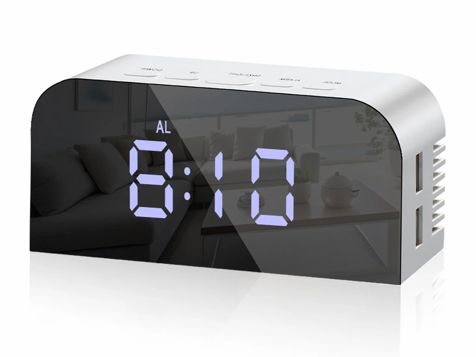Vinabo Réveil de Chevet numérique avec 2 Ports USB, Radio-réveil Moderne, Horloge de Table 2 Niveaux de luminosité