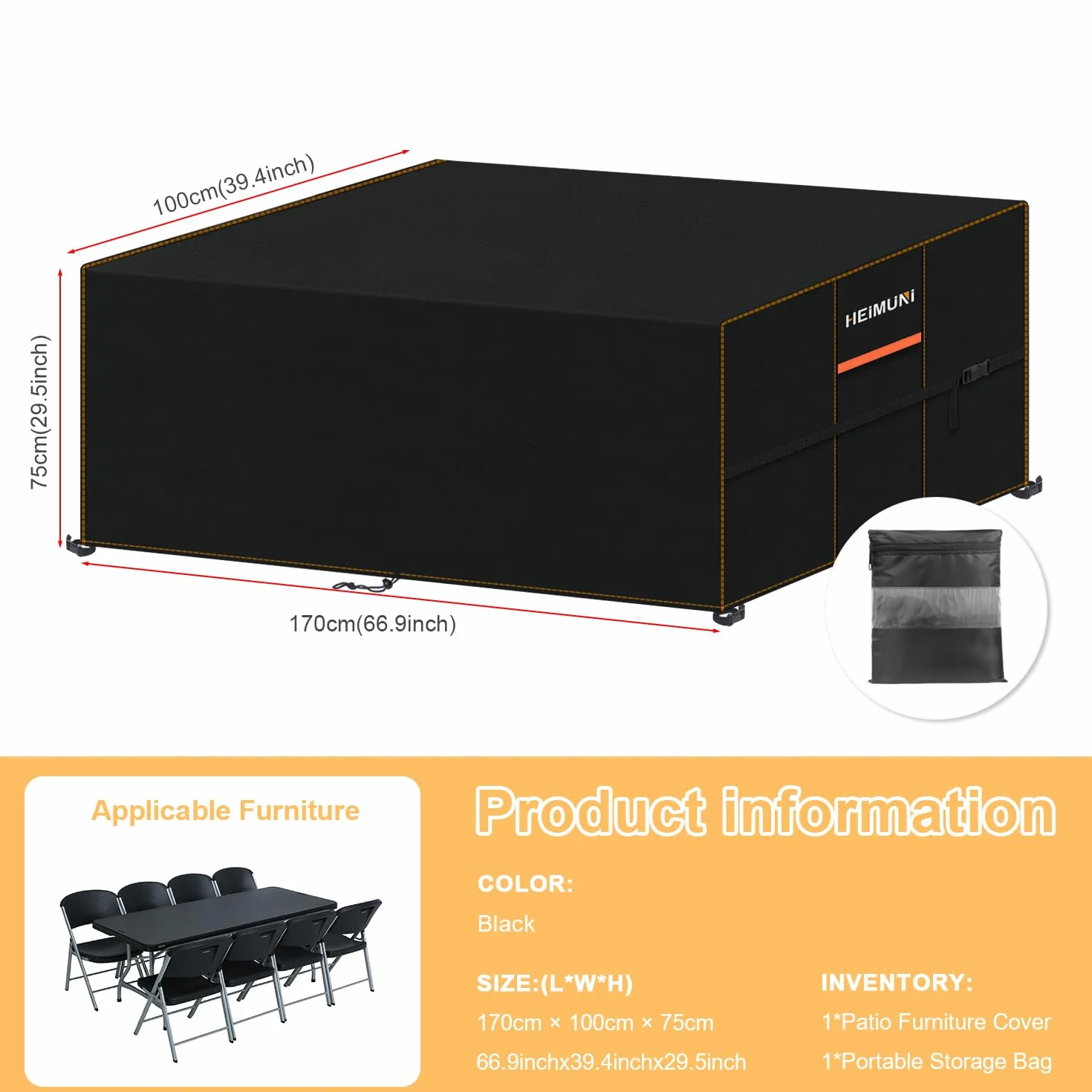 Housse Table de Jardin Impermeable 170x100x75cm 420D Oxford Protection Exterieur avec Aeracion