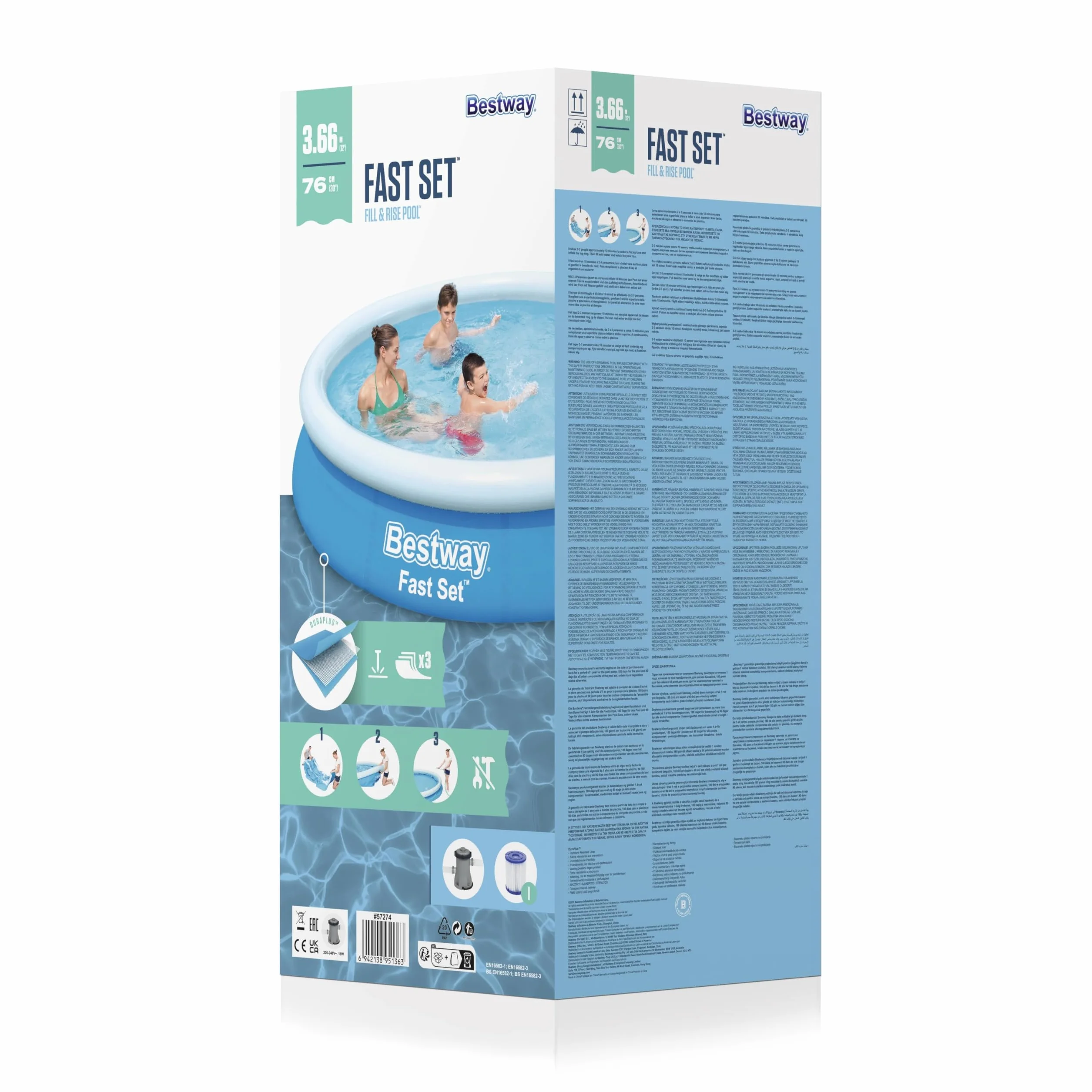 BESTWAY Piscine autoportante Ronde Fast Set 366 x 76 cm Filtration
