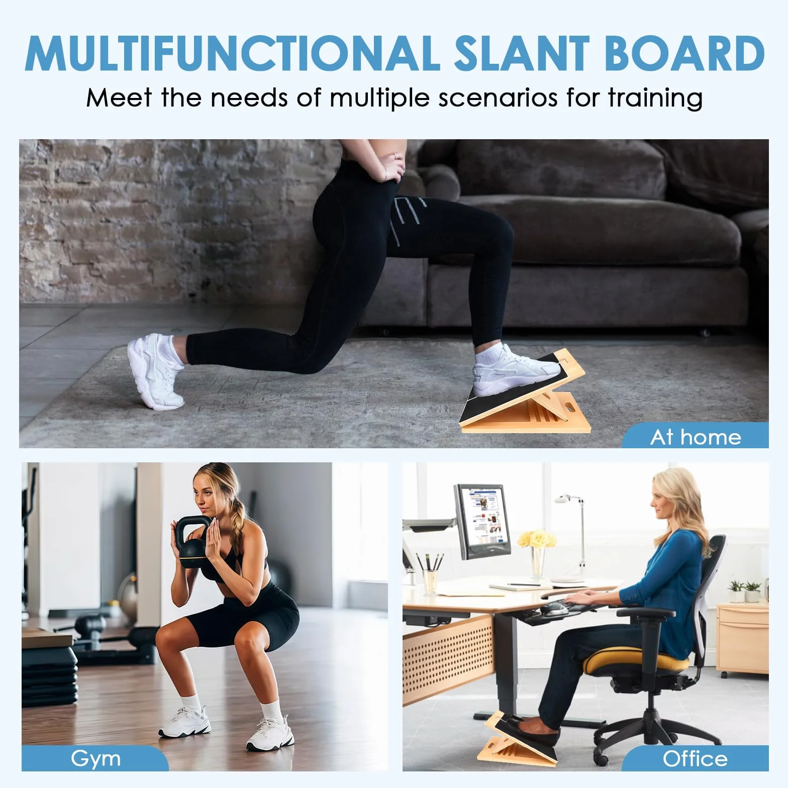 Planche Inclinable en Bois Réglable 5 Angles - Planche à Mollets Pliable pour Squats Étirements