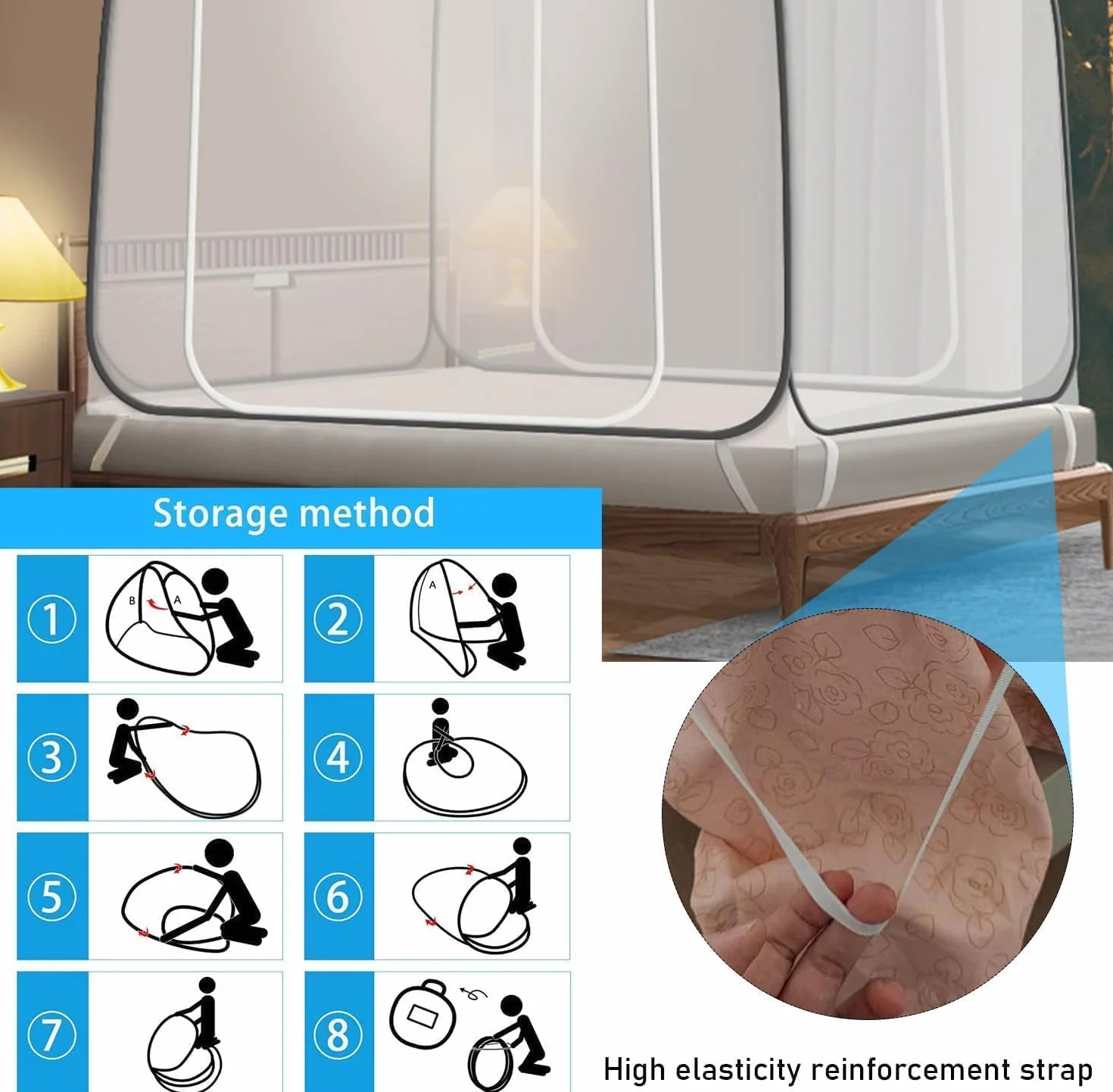 Moustiquaire pour lit déployable, 180 cm x 200 cm, moustiquaire pour lit, moustiquaire portable, pour voyages, pliable, pour chambre, extérieur