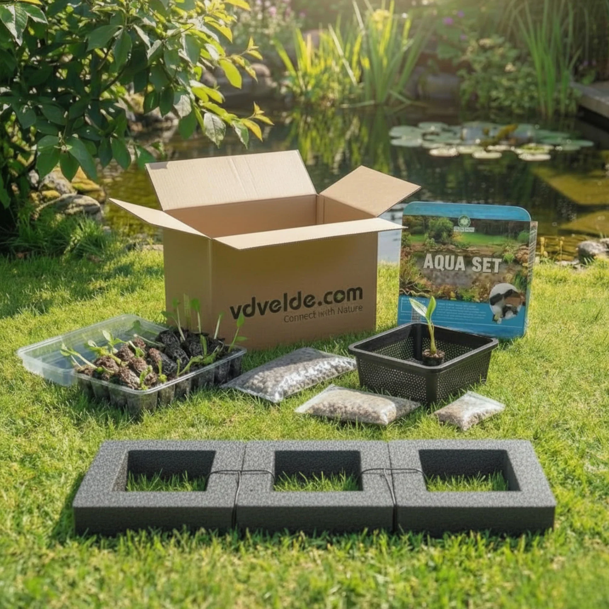 Vdvelde Île Flottante pour Bassin Set Plantes Aquatiques Kit complet avec Panier Substrat Engrais