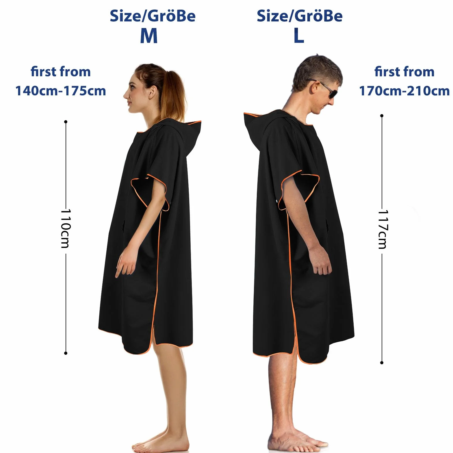 KUOGAS Poncho de Serviette, Poncho de Douche à Séchage Rapide en Microfibre (Noir, Medium)