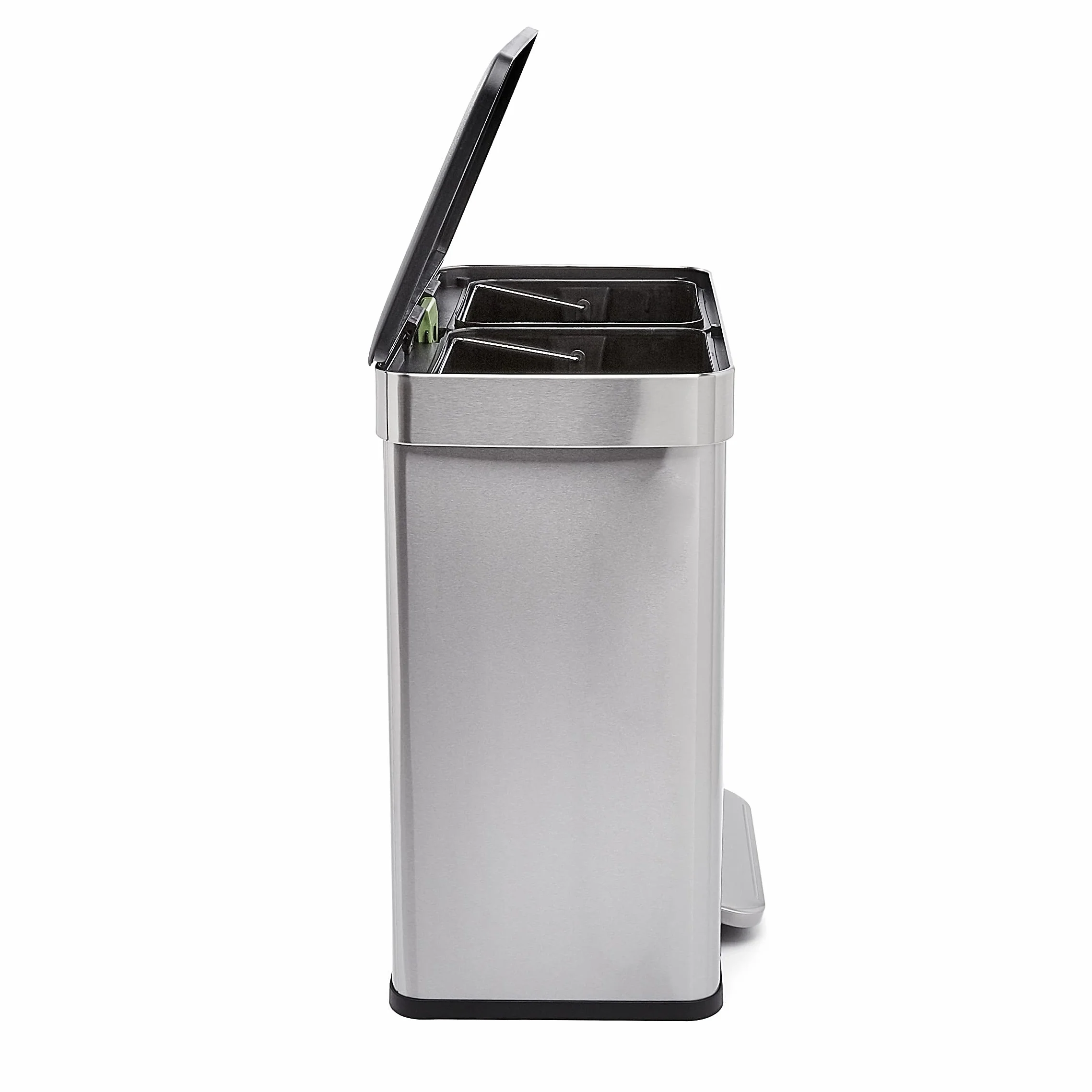 Amazon Basics Poubelle rectangulaire recyclage 2 compartiments 60 litres Noir Argent