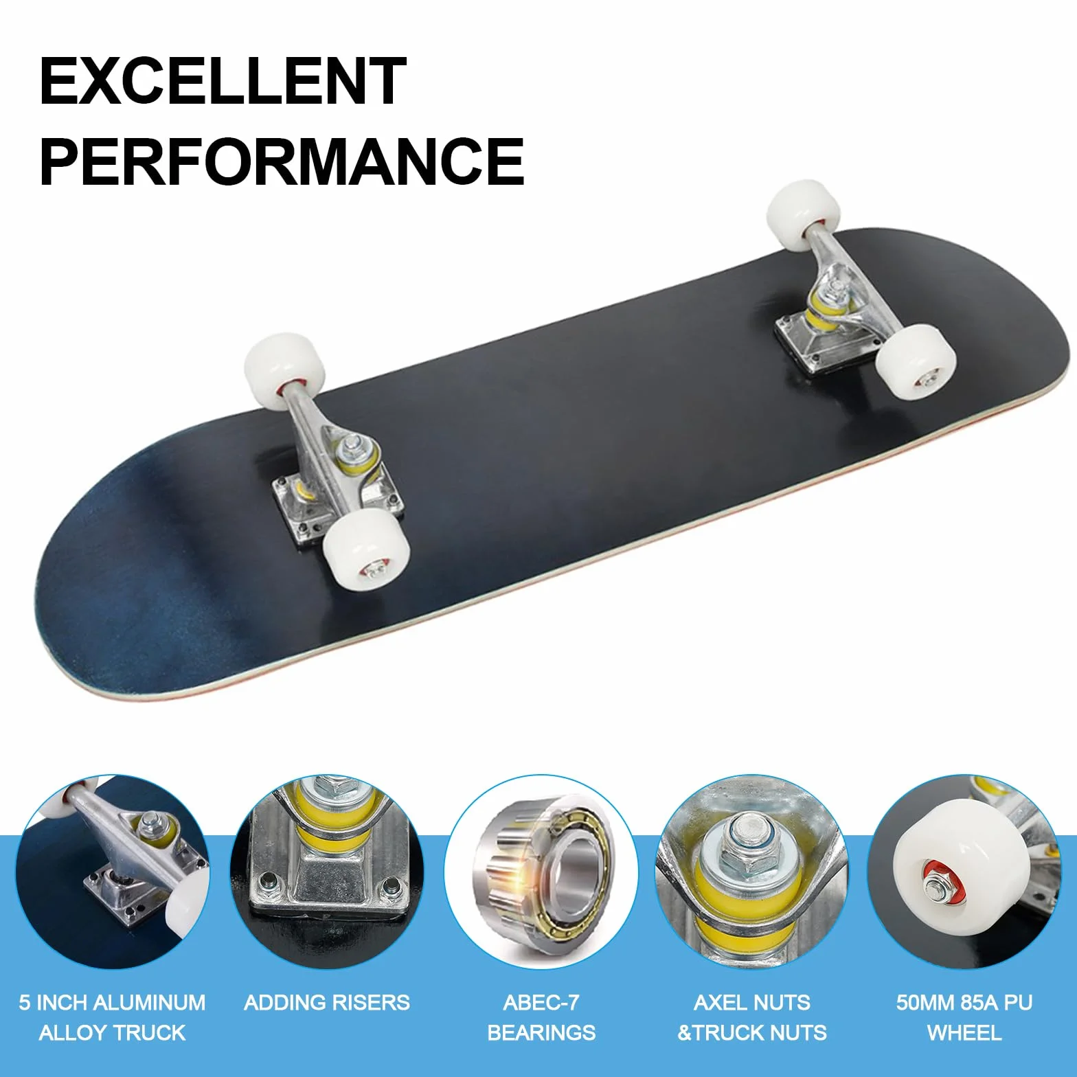 Skateboard pour enfants, complet de qualité supérieure pour débutants à partir d'années, enfants et adolescents, en 7 couches d'érable, avec bande antidérapante, axes et roues en uréthane, roulements