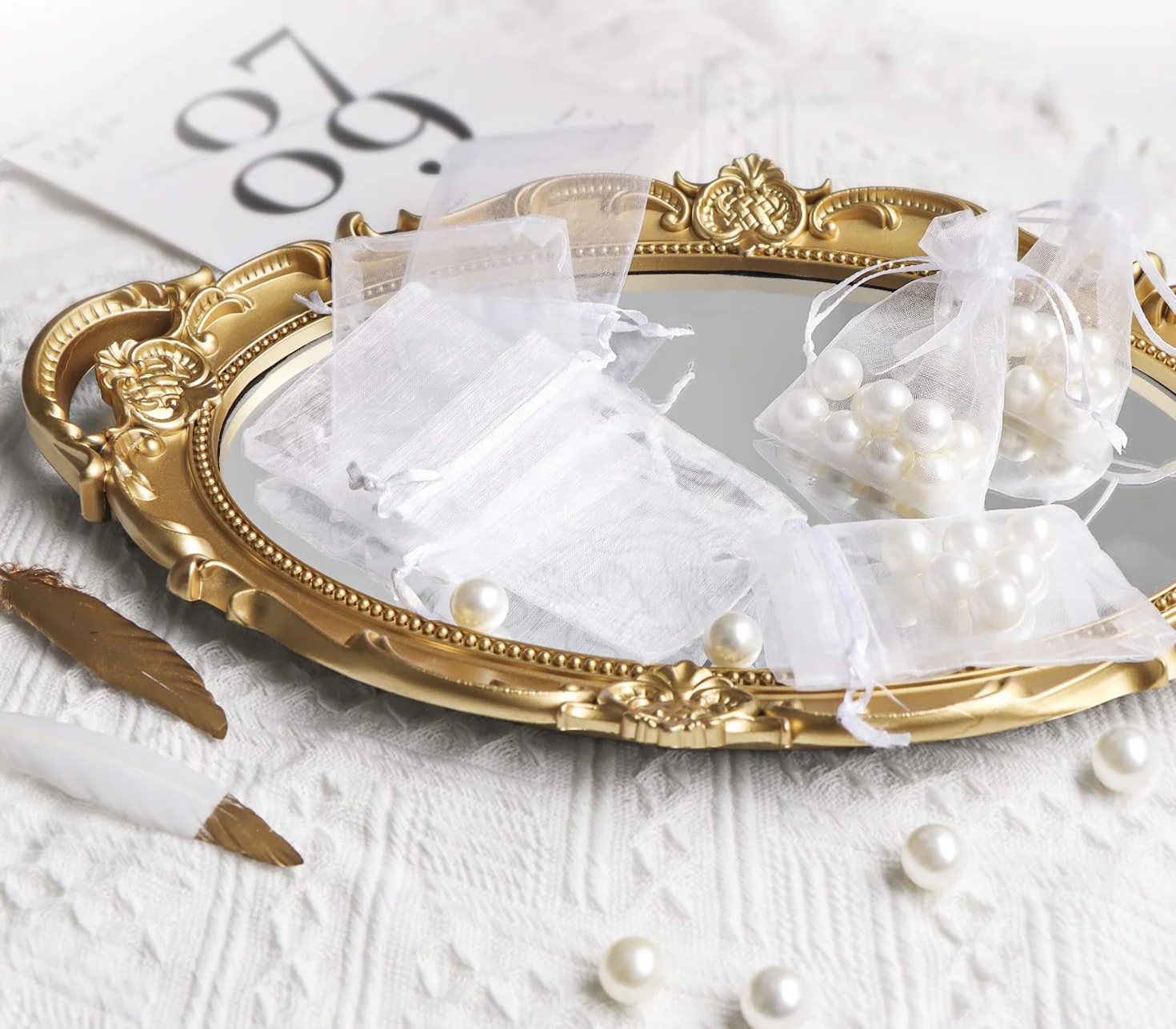 Sachets Organza Blanc 7 x 9 cm Lot de 50 - Pochette Bijoux Mariage
