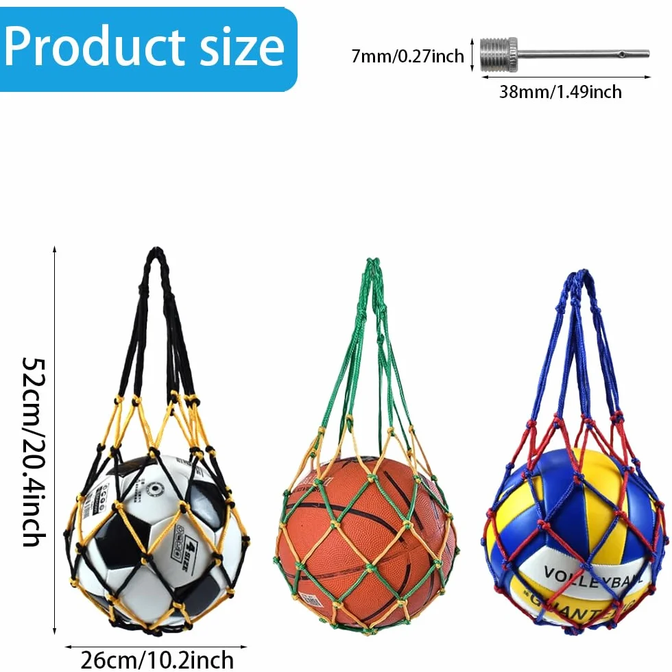3 Pcs Filet Ballon Sac Filet de Football Portable Sac De Balle De Basket Poche Filet avec 3 Aiguilles de Pompe à Air pour Transporter Diverses Balles