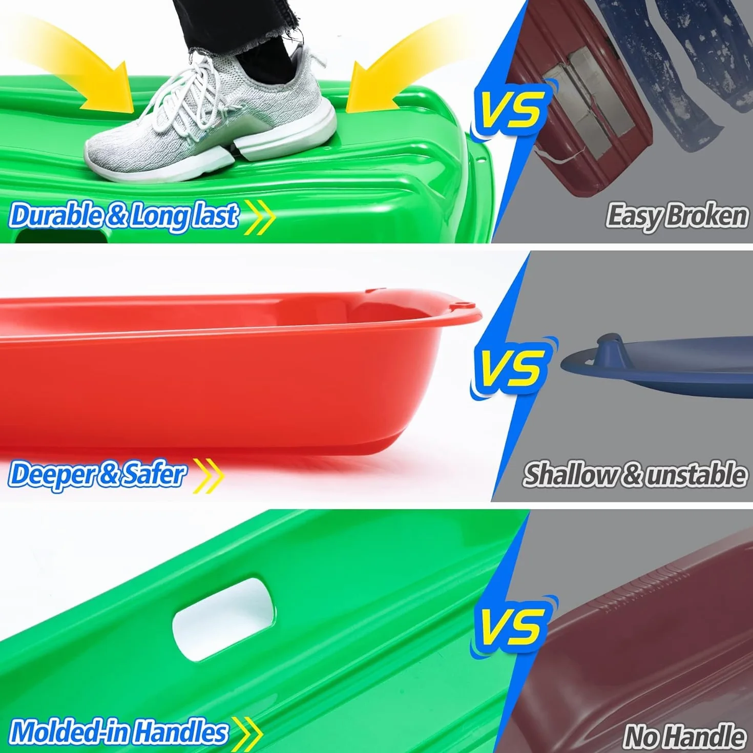 2 pcs Luge à Neige, Traîneau à Neige Haute Performance avec Corde de Traction pour Enfants et Adultes, Traîneau Couleurs Différentes Meilleure Adaptée pour Le Ski, pneus de vélo