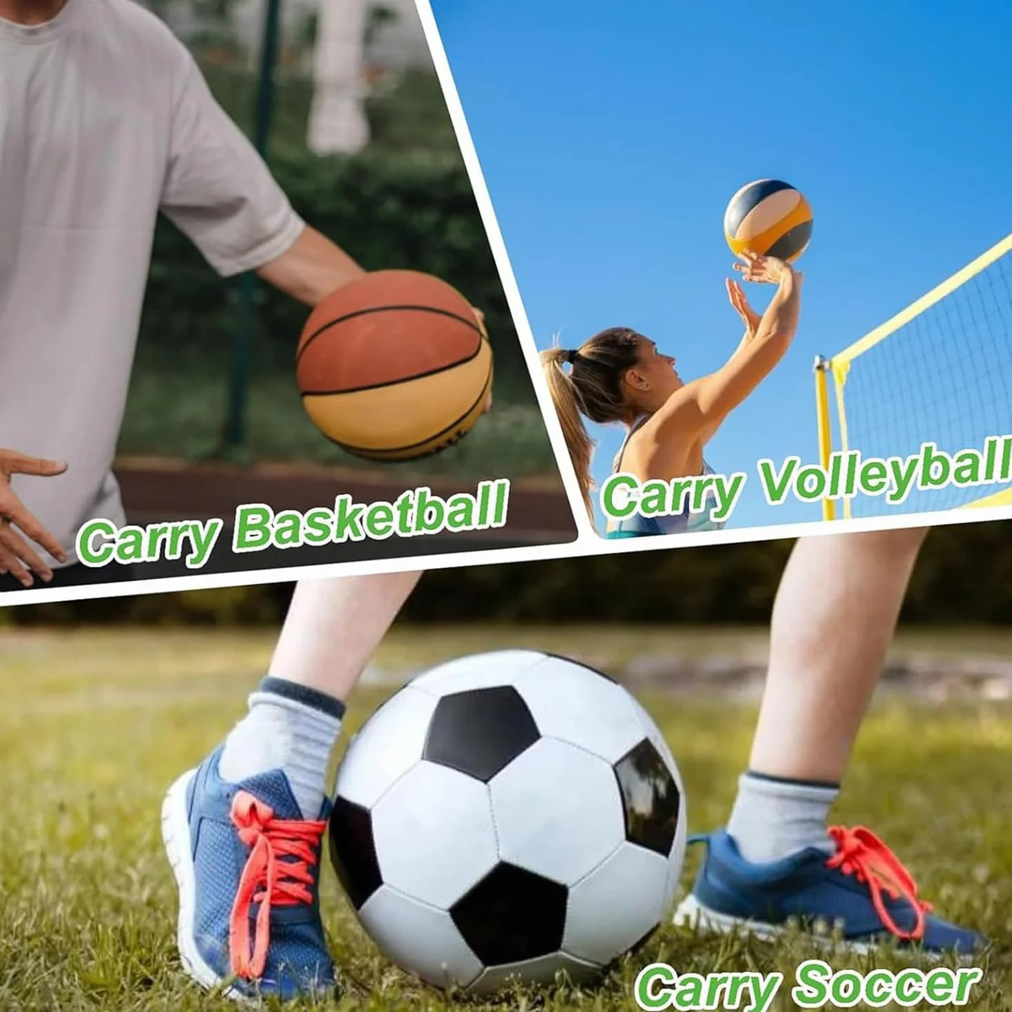 2pcs Sac à Ballons Sac de Football/Basket-Ball/Rugby avec Filet Oxford Résistant et Imperméable Sac de Sport Polyvalent à Ballon en Maille Filet avec Cordon de Serrage et Mousqueton