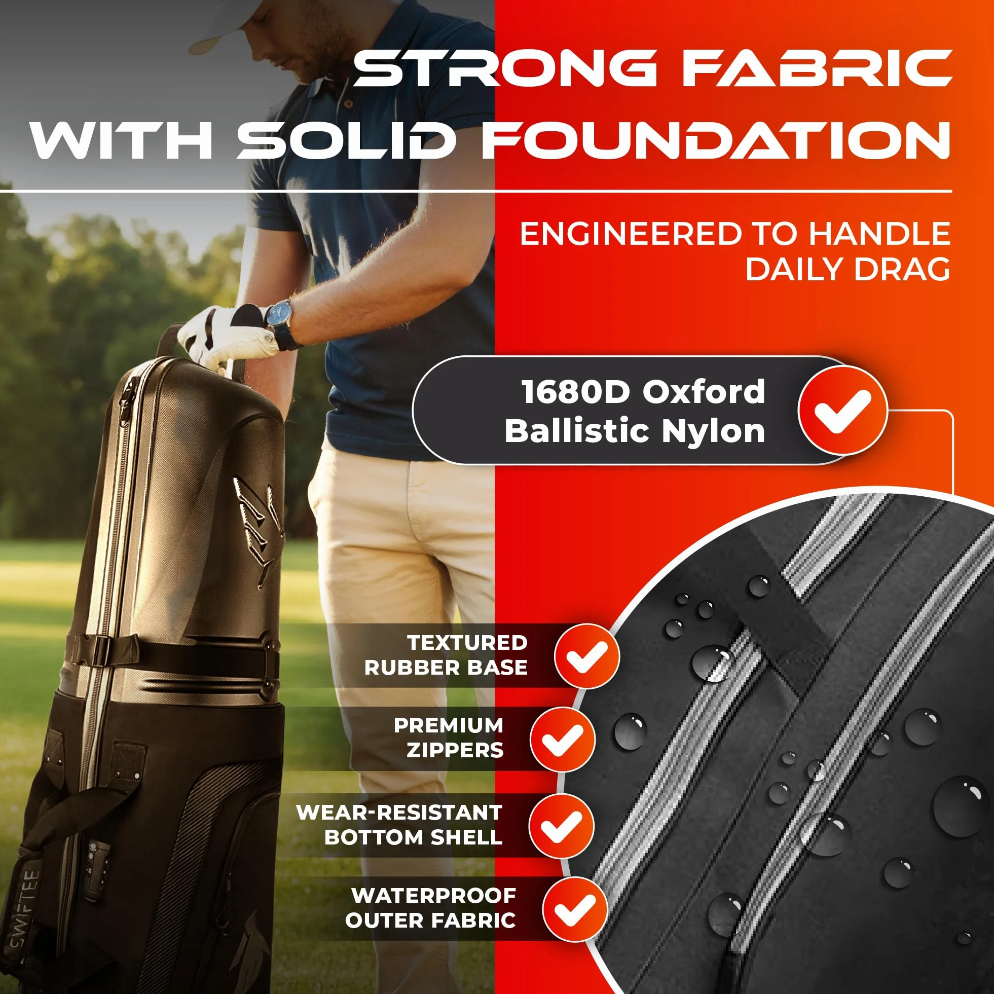 SWIFTEE Sac de voyage de golf de qualité supérieure avec étui rigide Swiftee et serrure TSA – Tissu Oxford 1680D, roues surdimensionnées, transport aérien léger pour une protection maximale du club