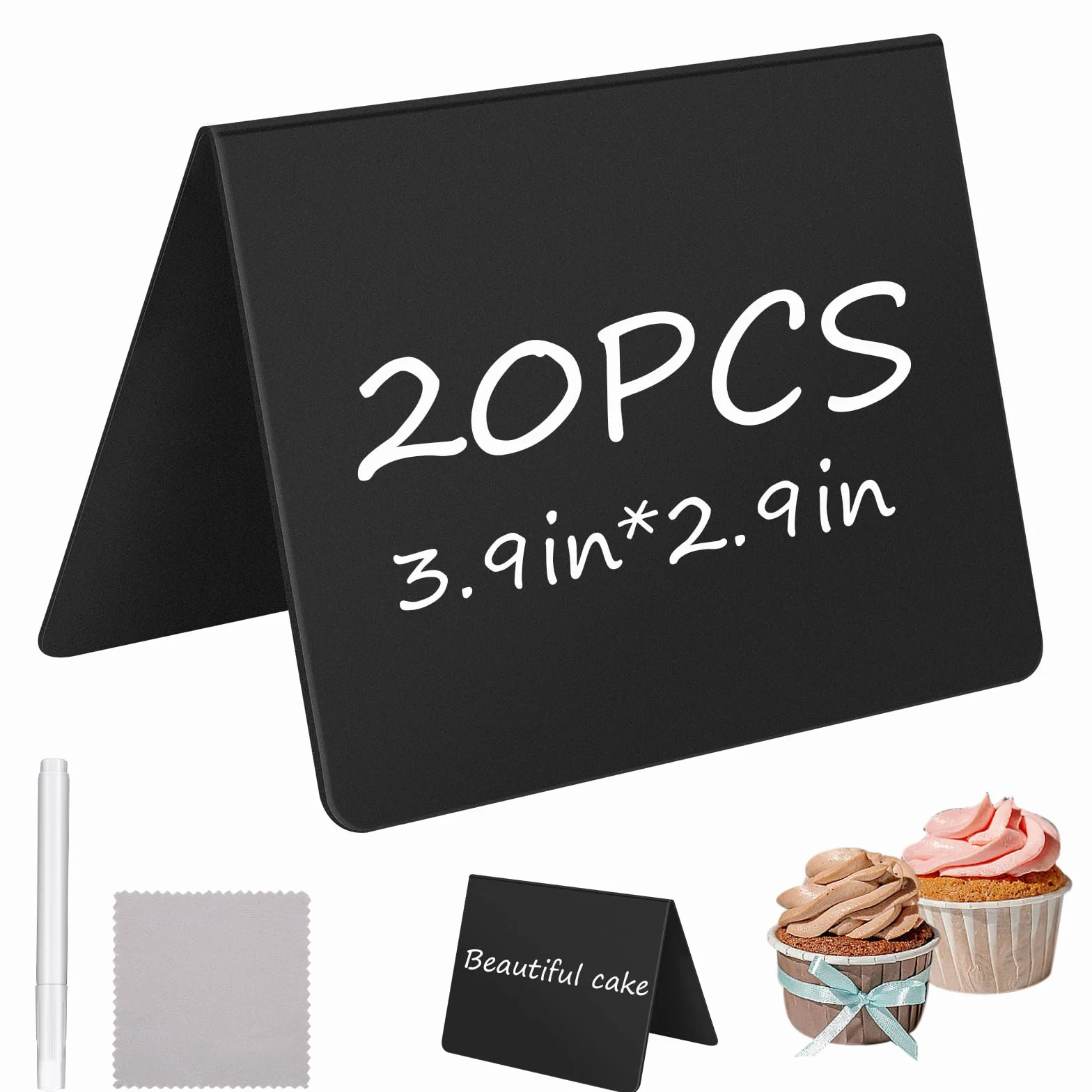 Mini Tableau Noir Ardoise Craie Plastique 20 Pièces avec Stylo et Chiffon pour Mariages Fêtes Décorations