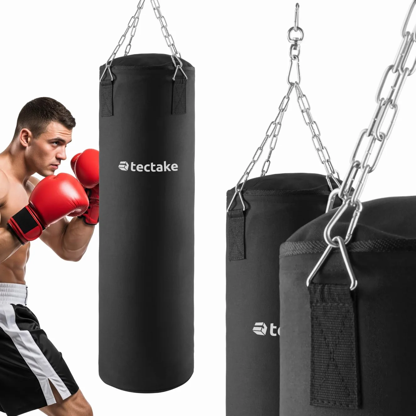 tectake® Sac de Frappe 25 Kg, Sac de Boxe avec chaîne de Suspension, 28 x 105 cm, Sac de Frappe Adulte, Punching Ball, Boxing, MMA, Muay Thai, Taekwondo, Kick Boxing, Sports de Combat, Home Gym, Noir