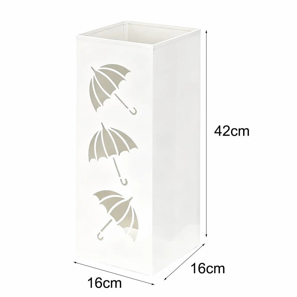 CEWROM Porte-parapluie métal carré étanche antirouille bac égouttement amovible blanc