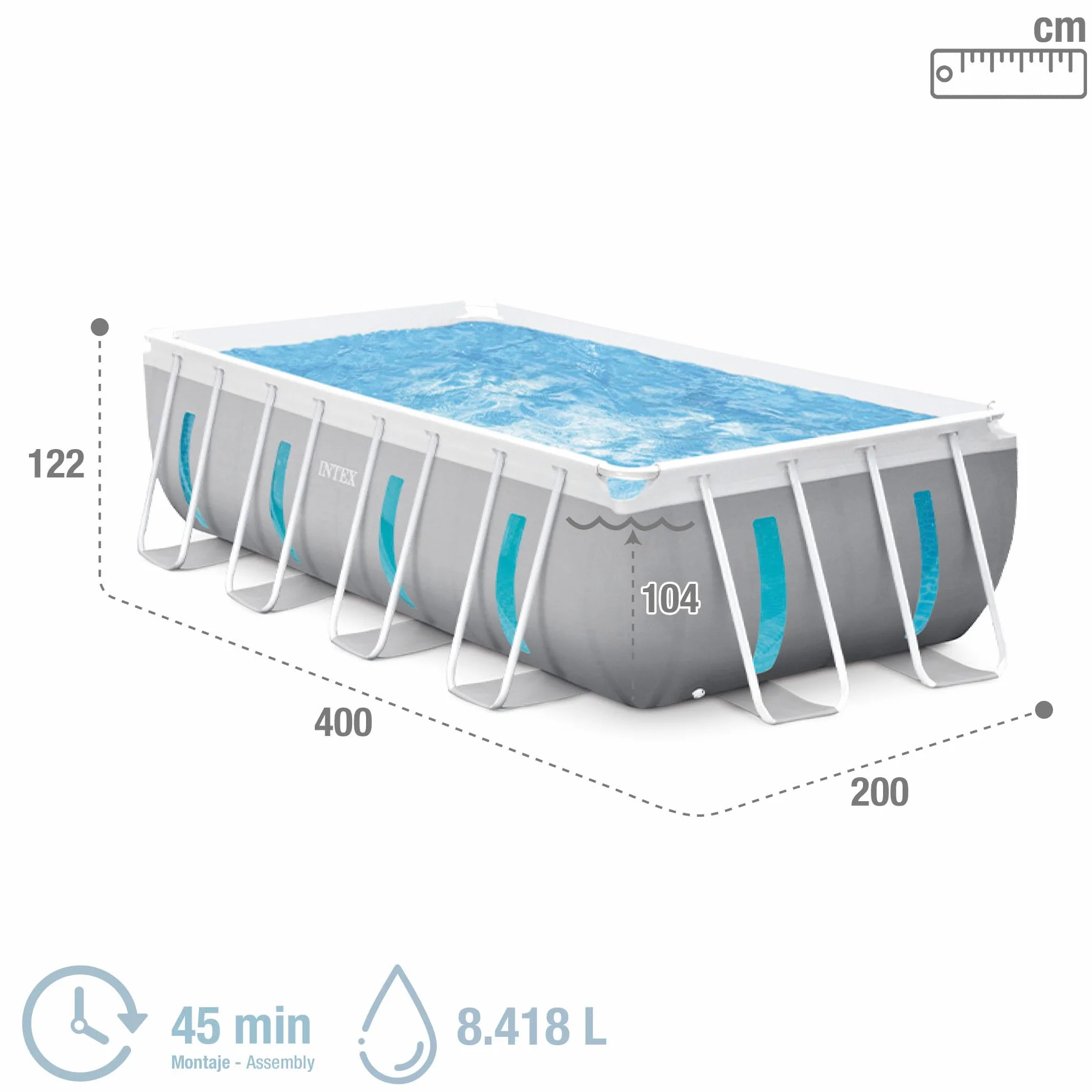 Intex Kit Piscine Clearview Rectangulaire Tubulaire 4,00 x 2,00 x 1,22 m