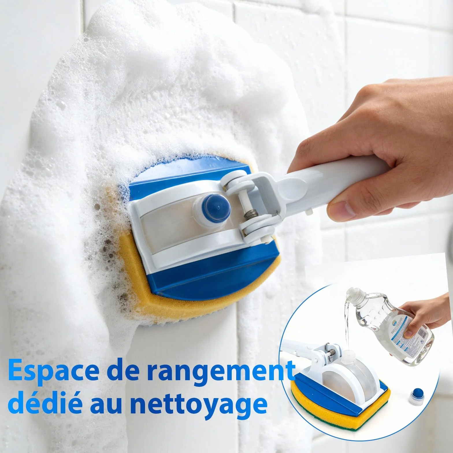Brosse Éponge Piscine 25 cm Articulation 135° avec Éponge de Rechange et Réservoir Détergent