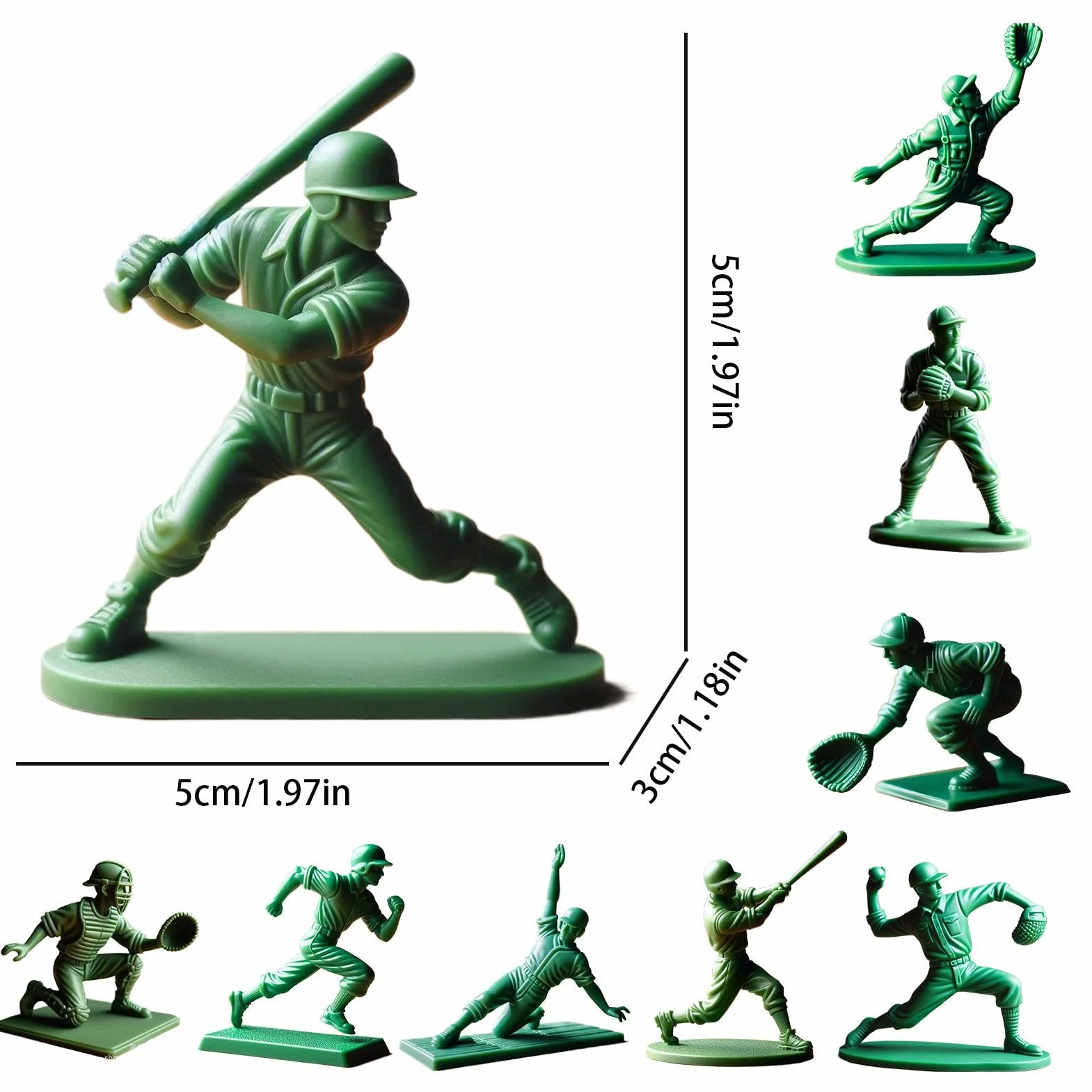 Figurines de baseball classiques, figurine de joueur de baseball vert | Catcher de lanceur de baseball 9x 3D Printing 2 pouces Statue - Collection des amoureux du sport Décoration de table pour la fam