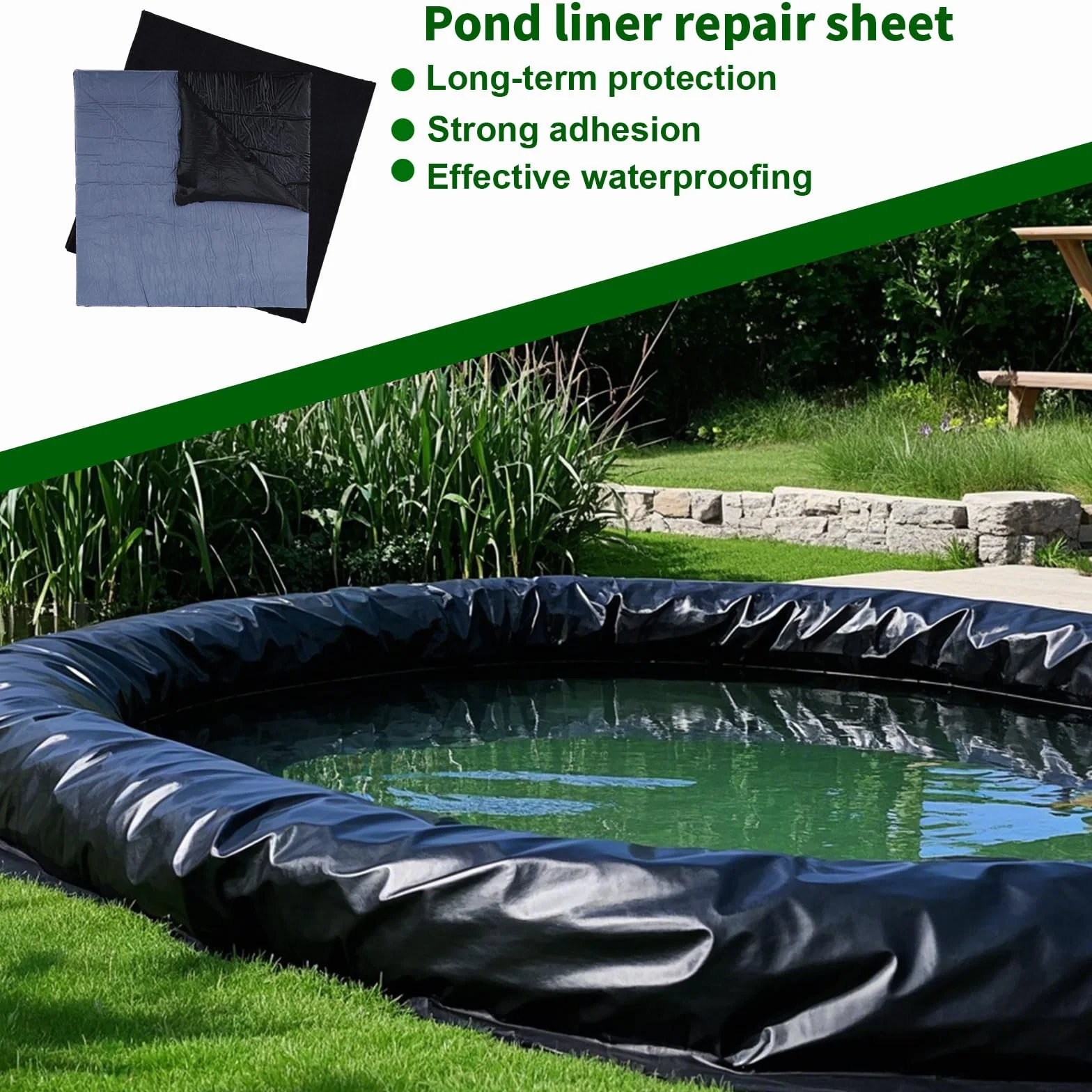 Kit de Réparation Liner d'Étang EPDM Autoadhésif 20x20cm 3 Pièces