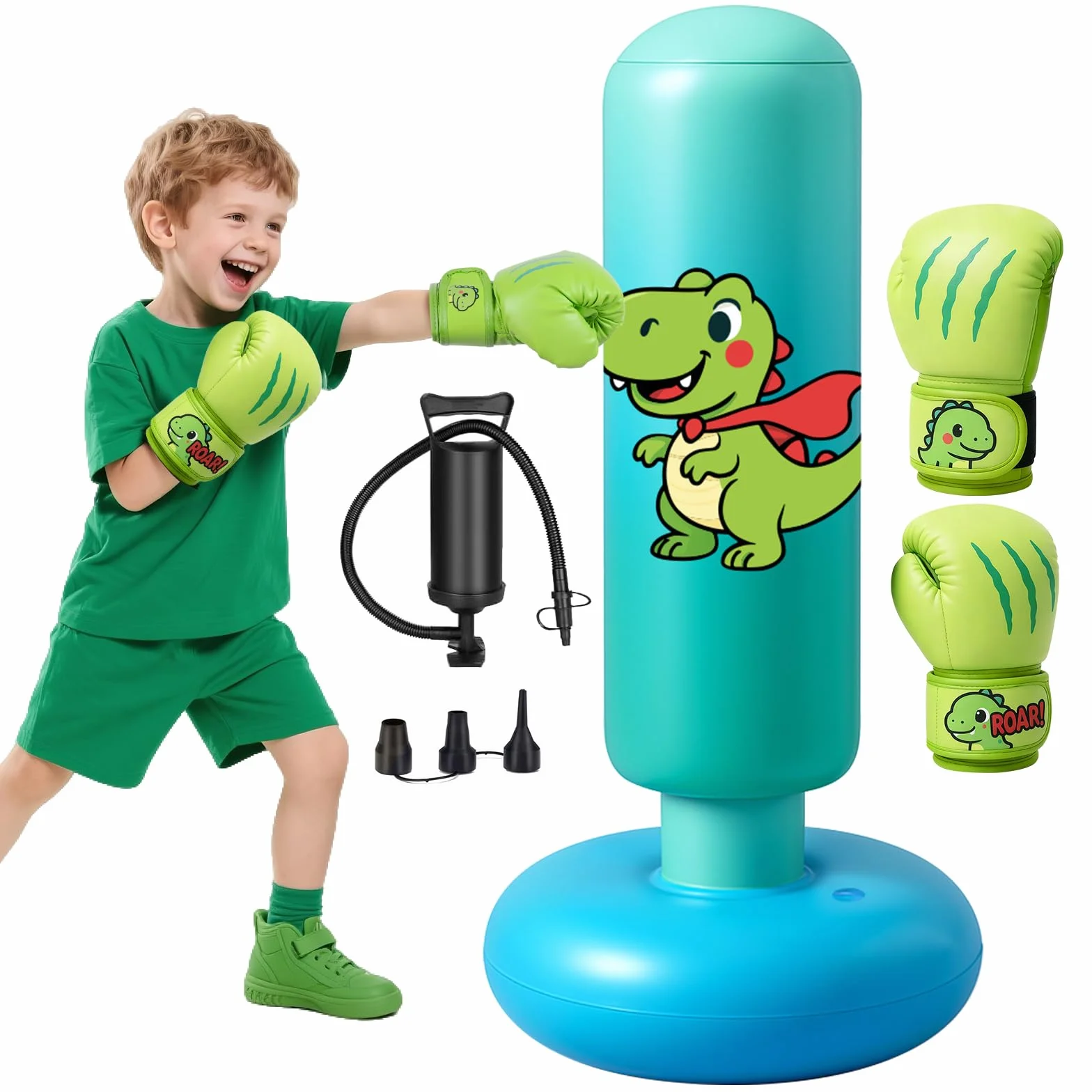 Sac de Boxe pour Enfants, avec Gants de Boxe, 120cm Gonflable Sac de Frappe Enfant Pratique du Karaté, Taekwondo, Cadeaux pour GarçOns et Filles