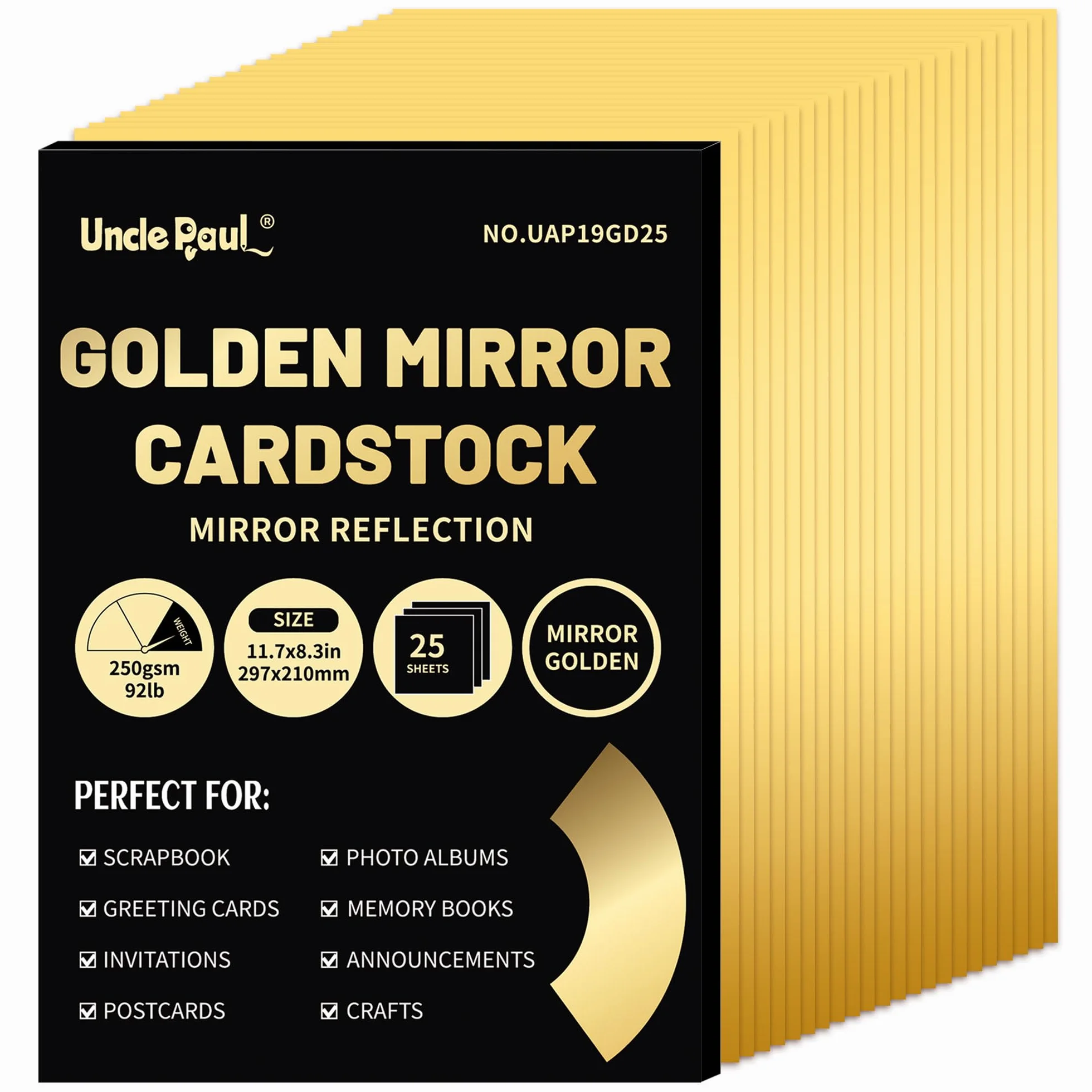 Papier cartonné miroir doré A4 250 g/m² 25 feuilles métallisé pour artisanat