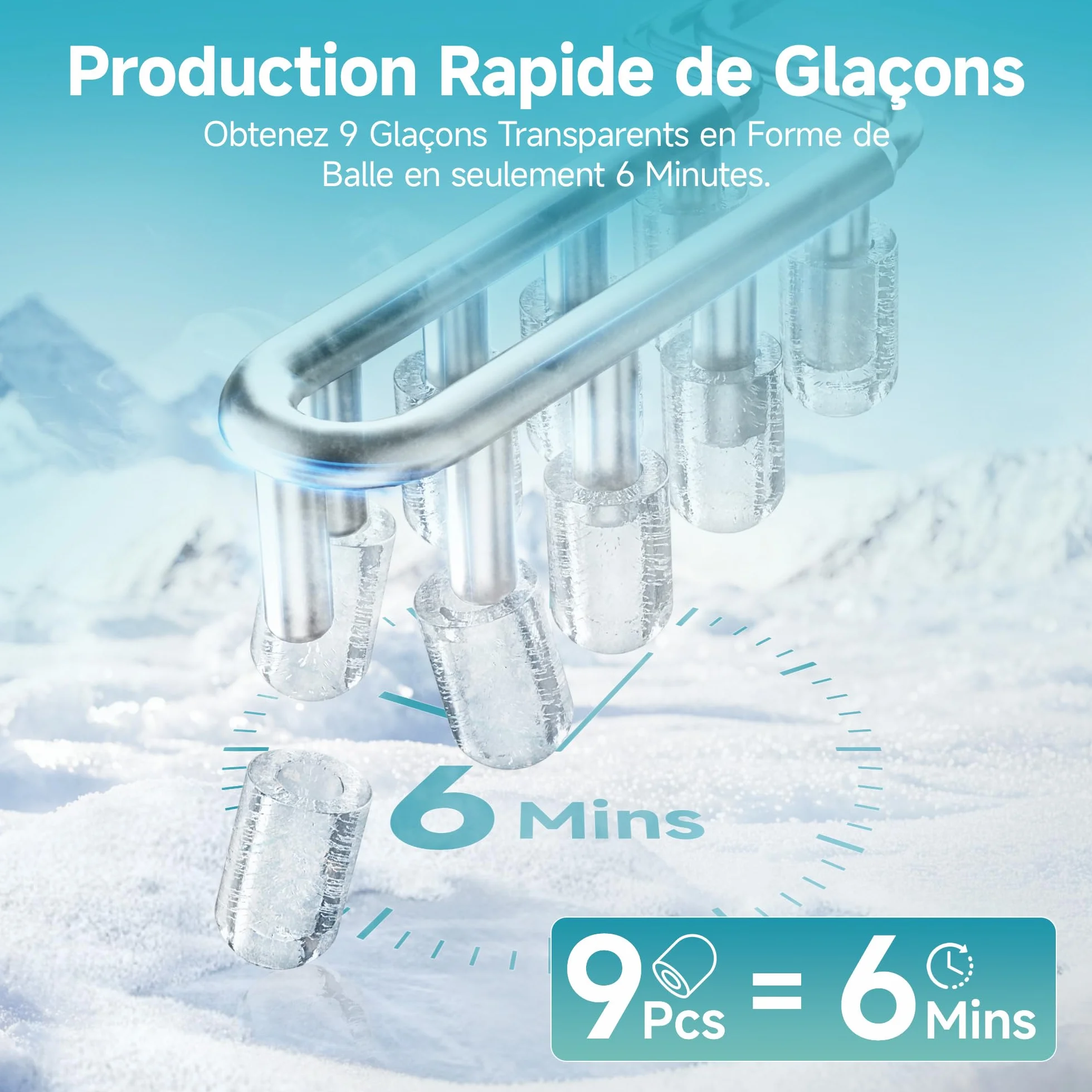 EUHOMY Petite machine à glaçons 12 kg/jour, 9 cubes en 6 min, autonettoyante, noire