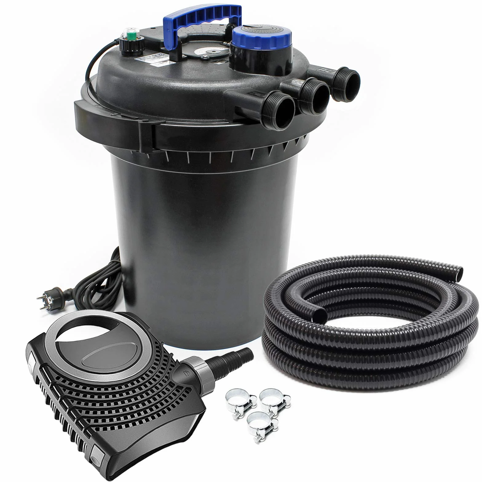 SunSun Kit complet Filtre de bassin à pression CPF-180 jusqu’à 6000 L lampe UV 11W NEO6000 SuperEco pompe 6000l/h 40W Tuyau 38mm