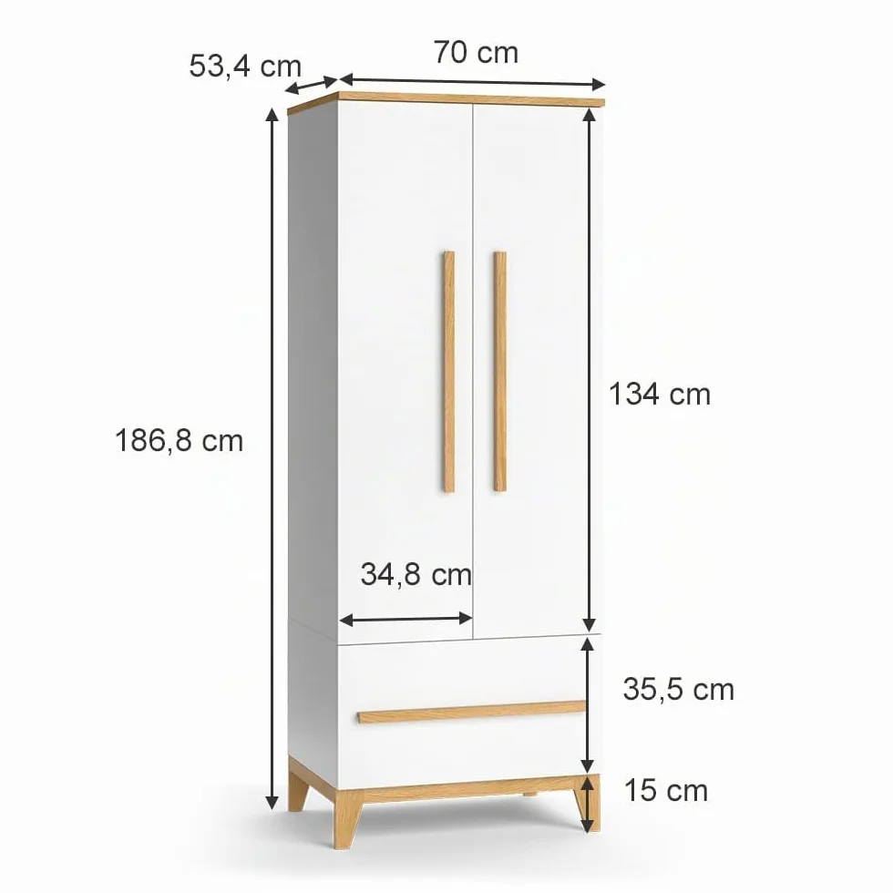 VitaliSpa Armoire Enfants Malia Blanc 70x186.8cm Rangement Vêtements