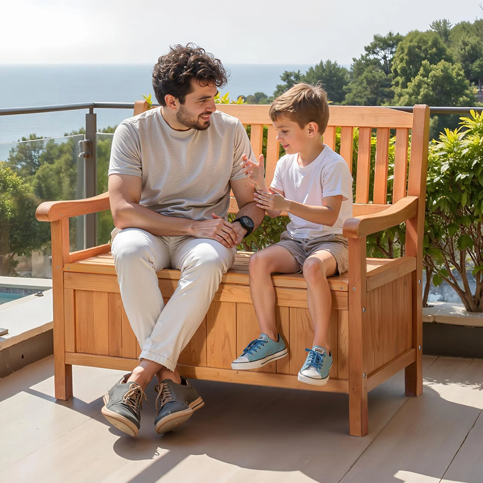 VEVOR Banc de Rangement Extérieur en Bois Coffre de Jardin 125 L 2 en 1 avec Poignée Latérale, Capacité de Charge 319,8 kg