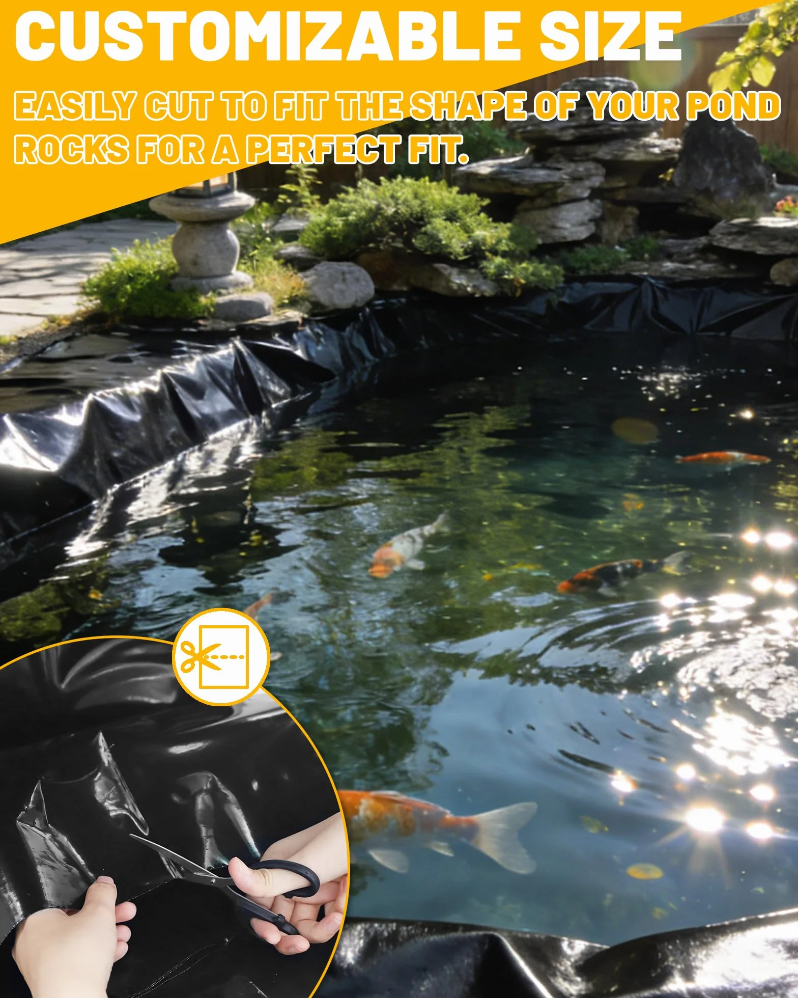 Bache Bassin Liner pour Poissons Jardin 2x2m Membrane préformée