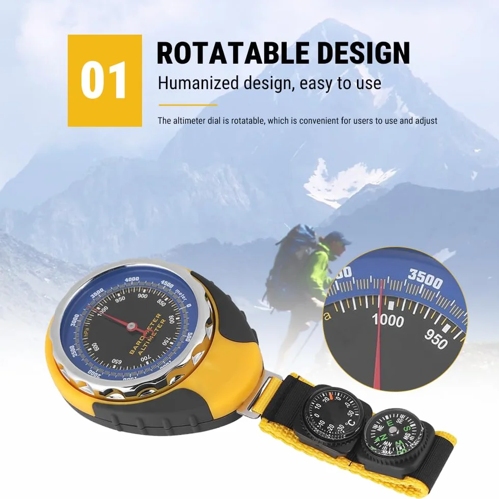 Altimètre Baromètre Boussole Thermomètre Testeur 4 en 1, Altimetre Randonnee Portable, sans Pile avec Crochet, Escalade Ski Cyclisme Équipement Nécessaire