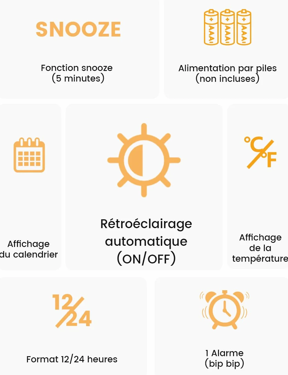 aboveClock Réveil Numérique en Bois avec LCD, Date, Température, Snooze, Alimenté par Piles AAA