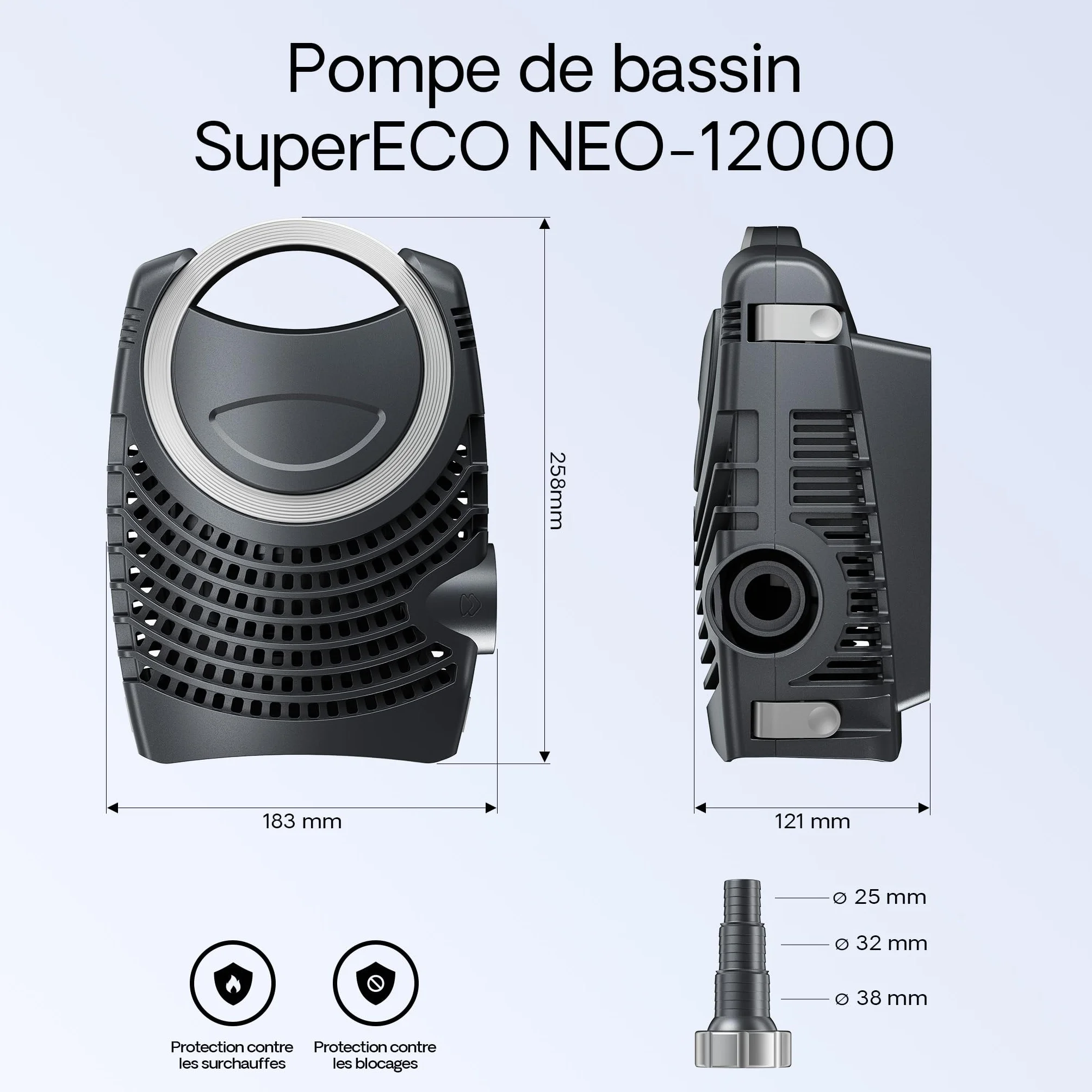 SunSun Kit complet CPF-30000 Filtre de bassin à pression 12000 L 55W lampe UV NEO12000 SuperECO pompe 12000l/h 100W 10m Tuyau 38 mm (1 1/2") collier de serrage W1 44-47mm