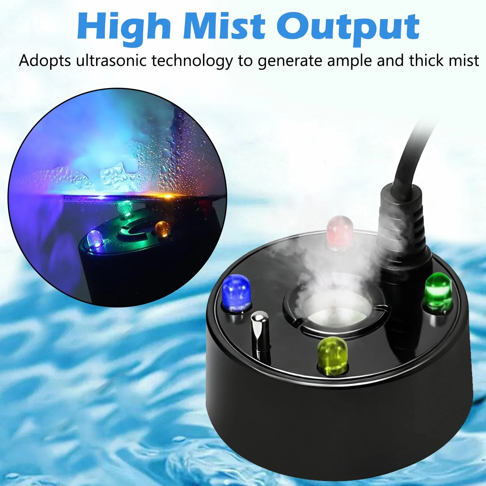 HENGBIRD Brumisateur à Ultrasons LED USB avec Protection Contre Le Manque d'eau pour Fontaine d'étang