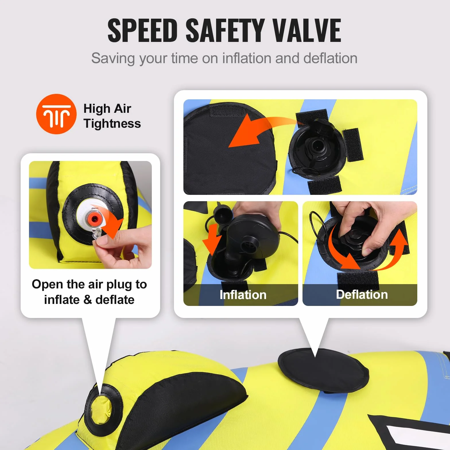 VEVOR Bouée tractée Gonflable pour Bateau, 1 à 3 passagers, Tube remorquable avec ailerons de Pare-Chocs, 231 kg, pour Sport Nautique, Housse en Nylon, poignées en EVA, soupape de sécurité de Vitesse