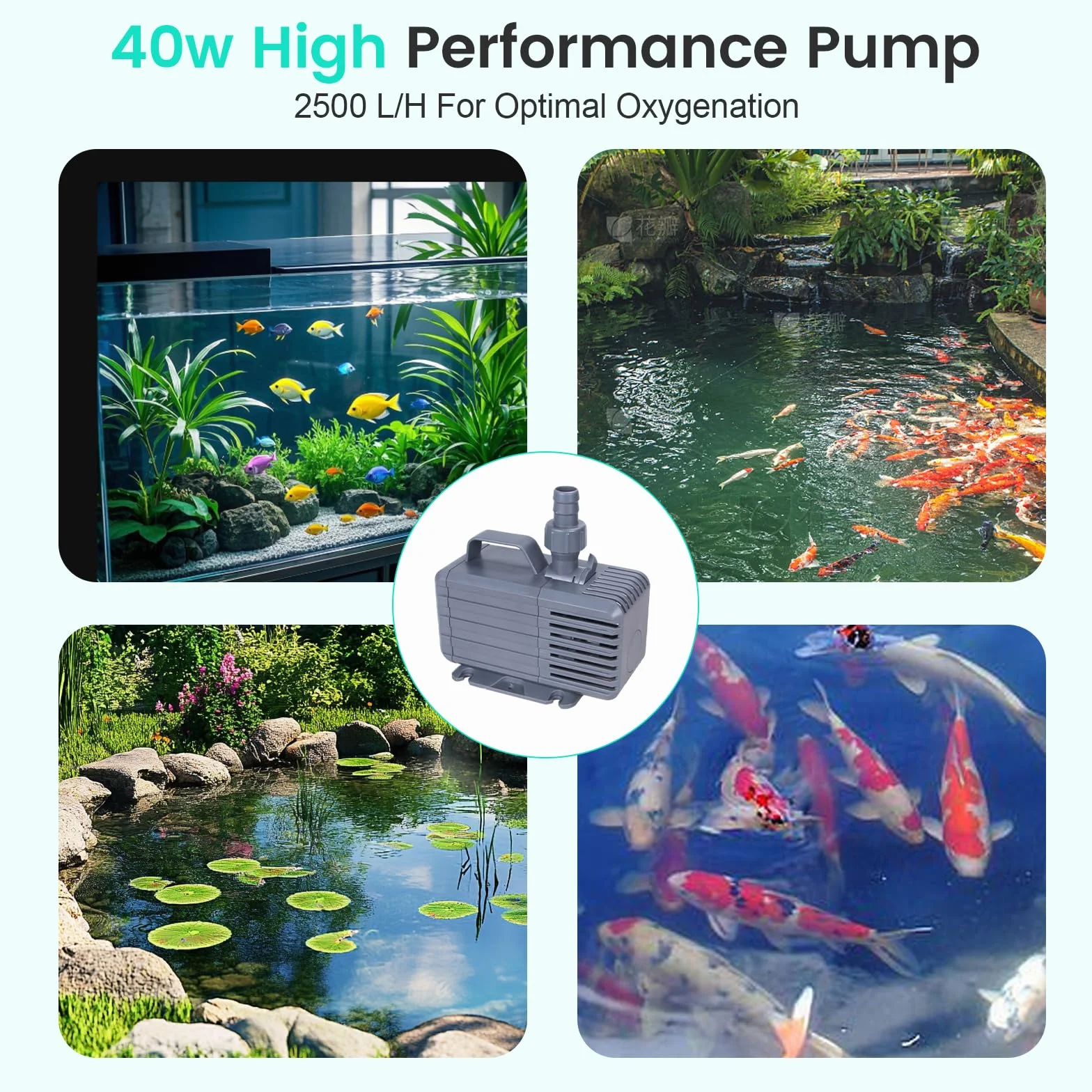Cascade de bassin en acier inoxydable 20 cm avec pompe 2500 l/h et filtre, tuyau 3 m résistant au gel
