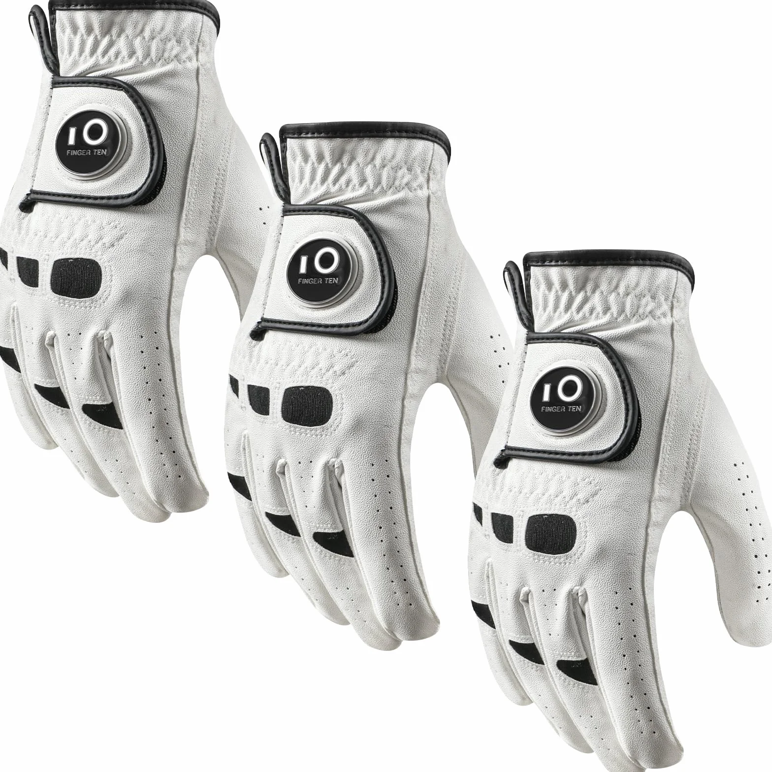 FINGER TEN Gants De Golf Homme Cuir Lot de 3 Blanc Respirants