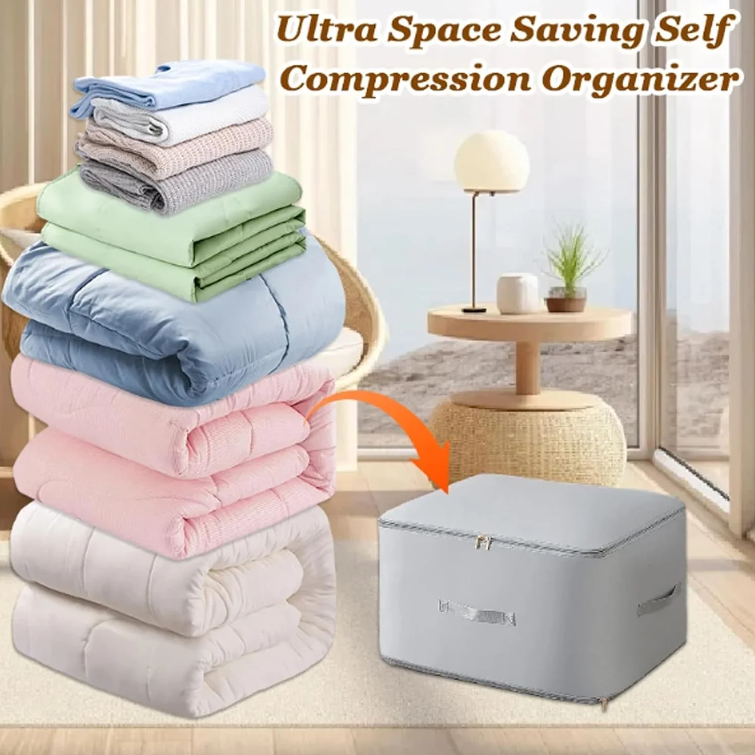 Sac de Compression Ultime Space Master, Casa Corner Sac De Compression, Sac-De Compression Ultime - Spacemaster, Grand Sac de Rangement Mobiles pour Couvertures (Beige, S+XL)