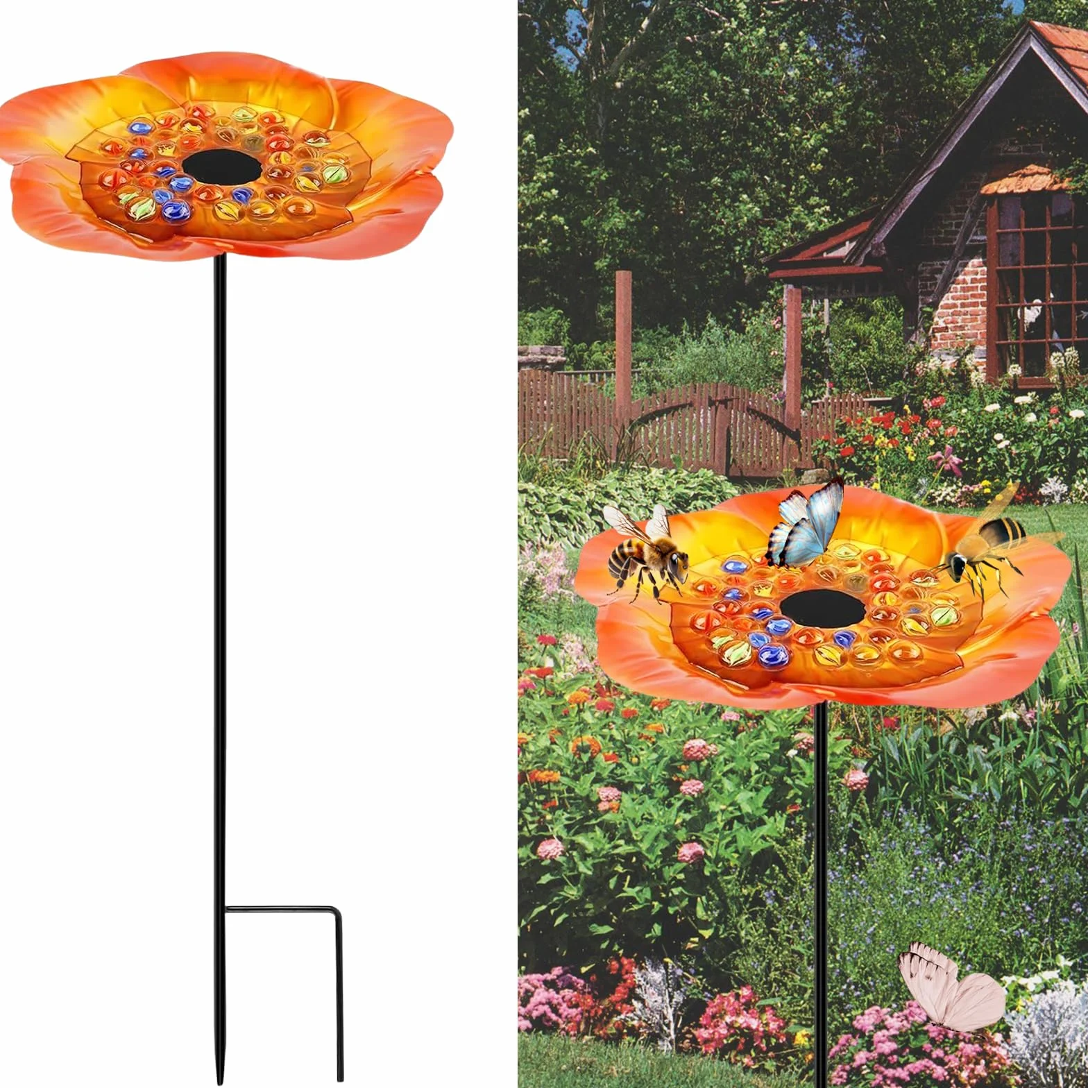 Mangeoire à papillons Puddler d'extérieur avec pierre de verre colorée, décoration de jardin