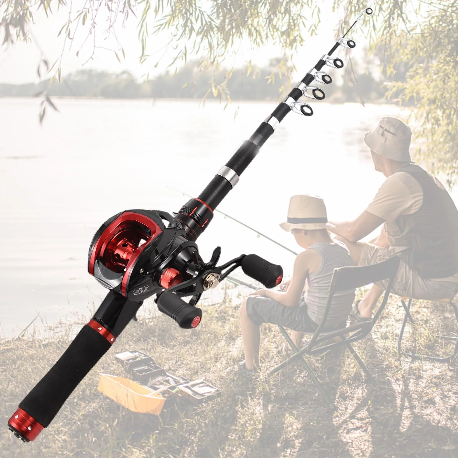 Canne à pêche télescopique 2,4 m Moulinet baitcasting gaucher