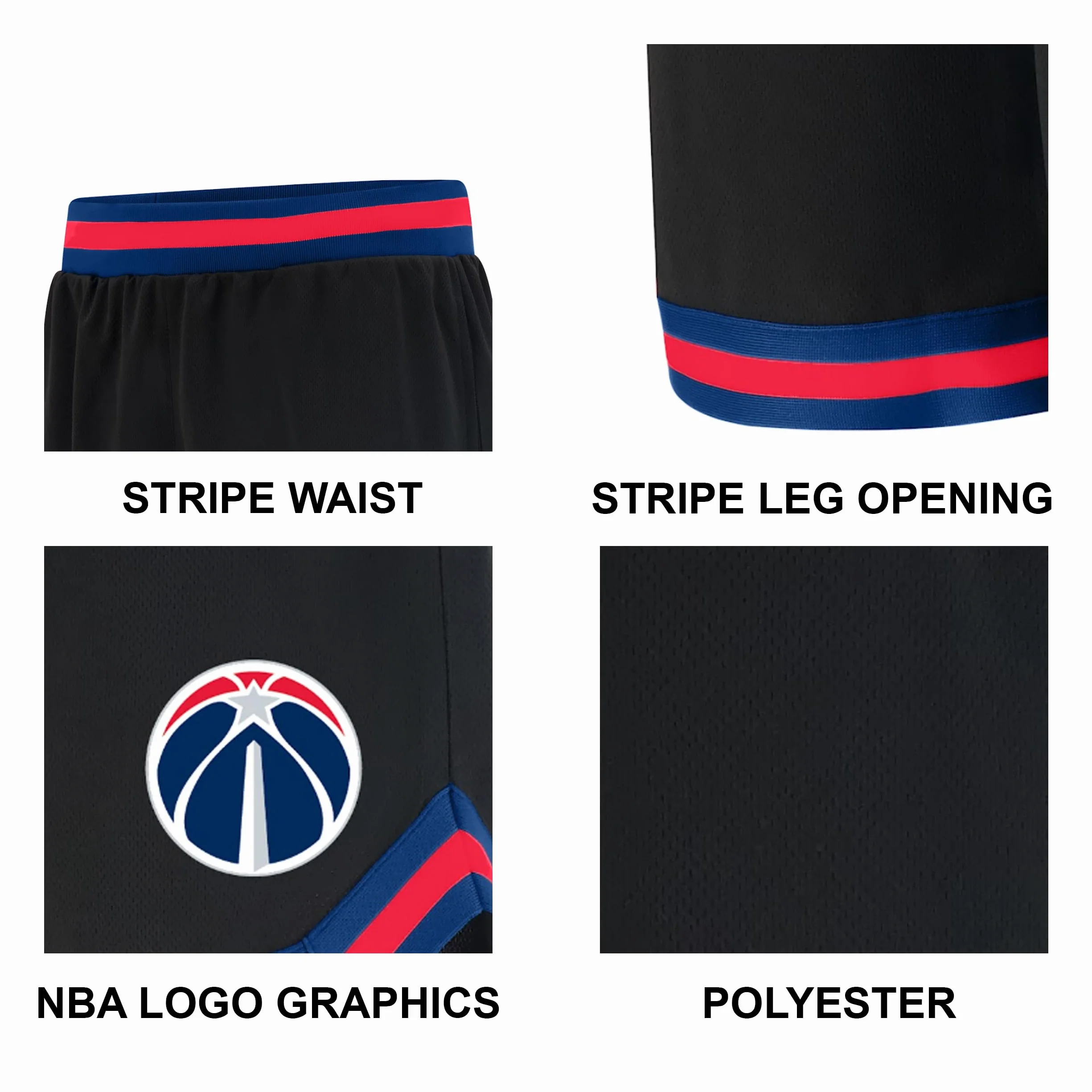 Unk NBA Short de Basket pour Homme GSM3547F avec Logo de l'équipe de la NBA tissé en polymaille, Noir, Taille M