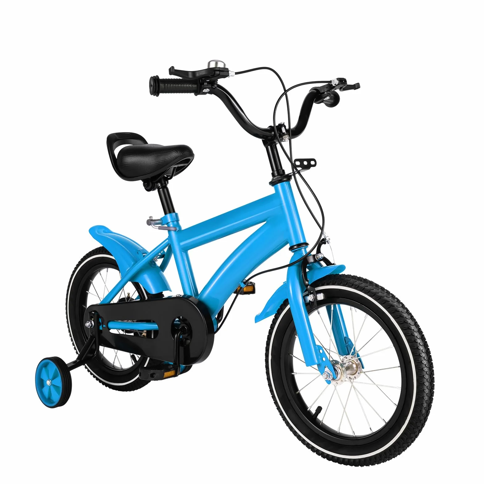 Vélo pour enfant de 14 pouces, à partir de 3 à 6 ans, pour filles et garçons, blanc avec garde-boue et frein avant et arrière combinés, en acier au carbone de qualité supérieure