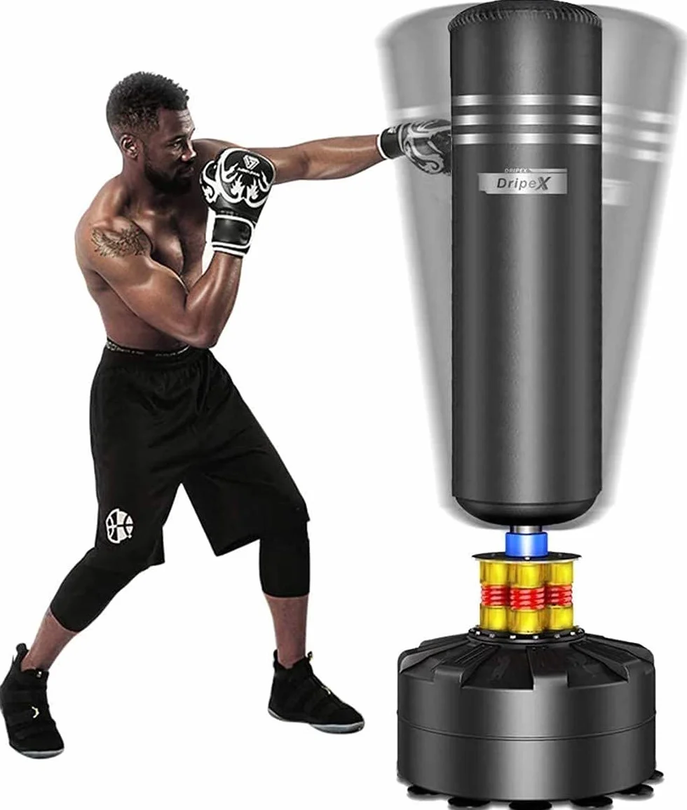 Dripex Sac de Frappe sur Pied Adulte 175cm Sac de Boxe Autoportant MMA Punching Ball pour Karaté Fitness Taekwondo Idéal Cadeau
